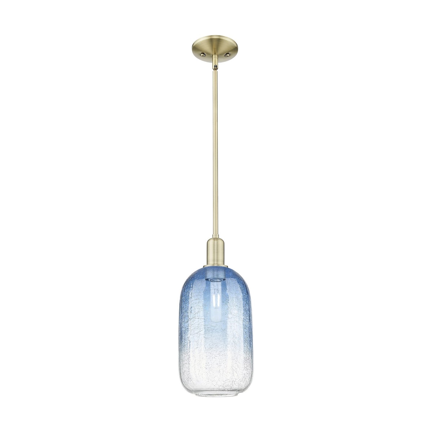 Innovations Brookhaven Cloche 7in 1-Light Mini Pendant | Industrial Antique Brass and Sapphire Blue Glass | Kitchen Island & | Model 716-1S-AB-G482-7SB