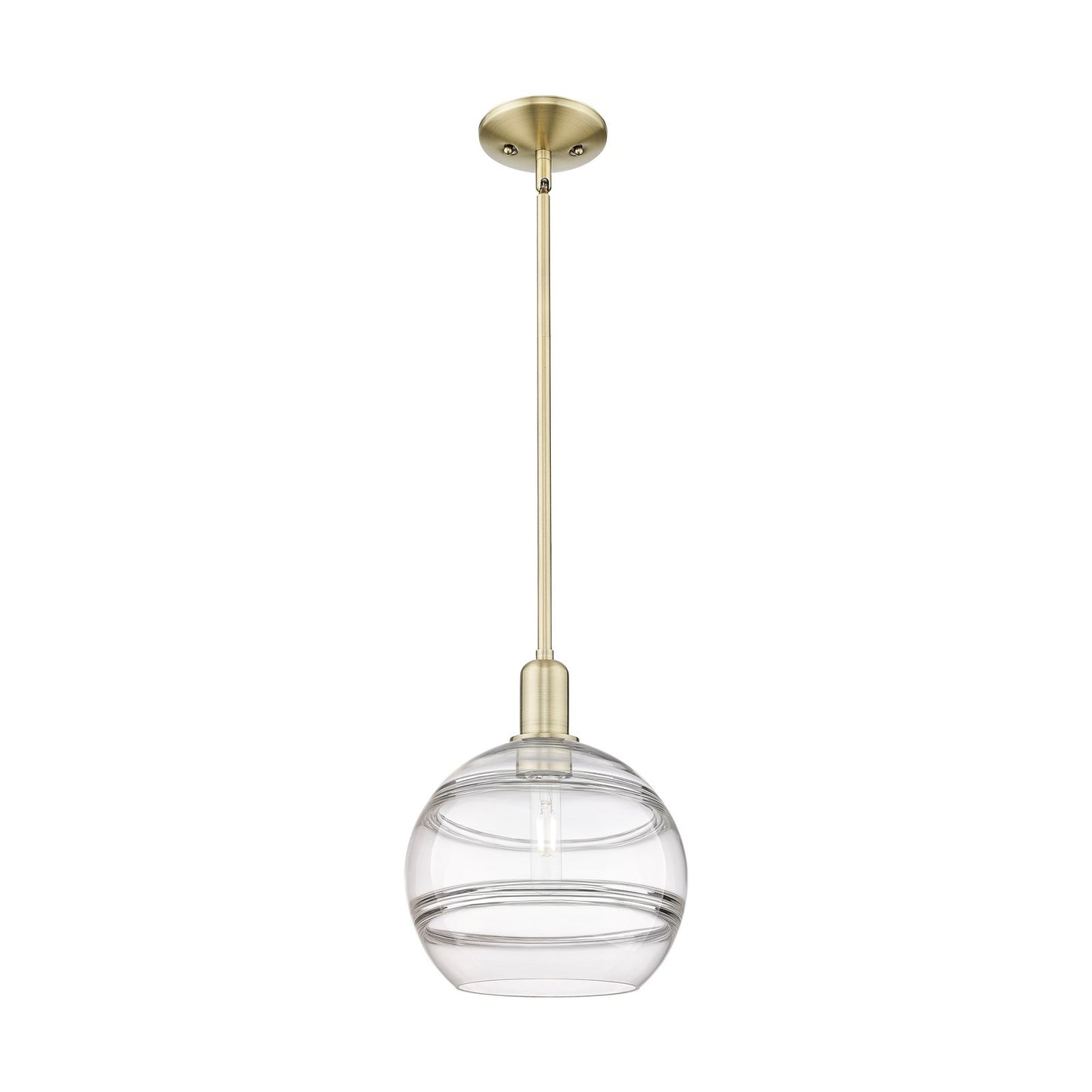 Innovations Rochester 10in 1-Light Mini Pendant | Industrial Antique Brass Steel and Clear Glass | Kitchen Island & Dining | Model 716-1S-AB-G556-10CL