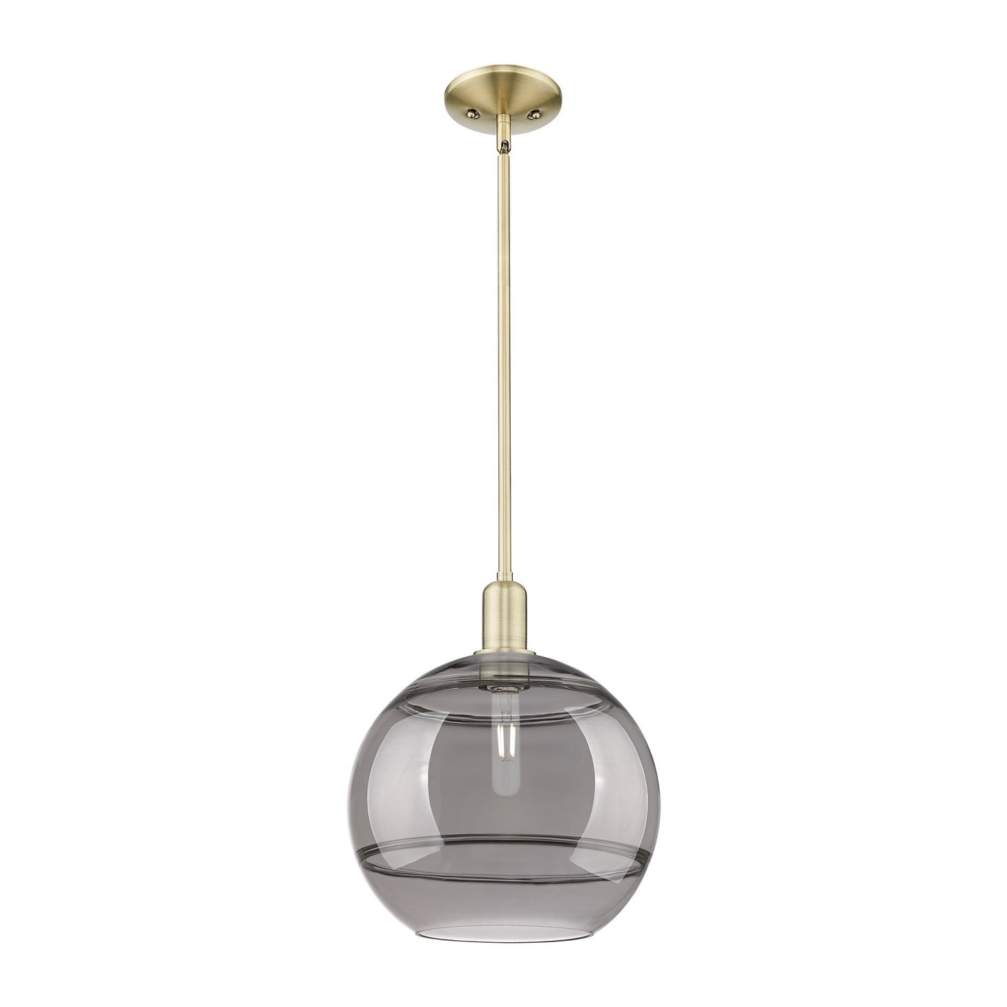 Innovations Rochester 12in 1-Light Mini Pendant | Industrial Antique Brass and Light Smoke Glass | Kitchen Island & Dining | Model 716-1S-AB-G556-12SM