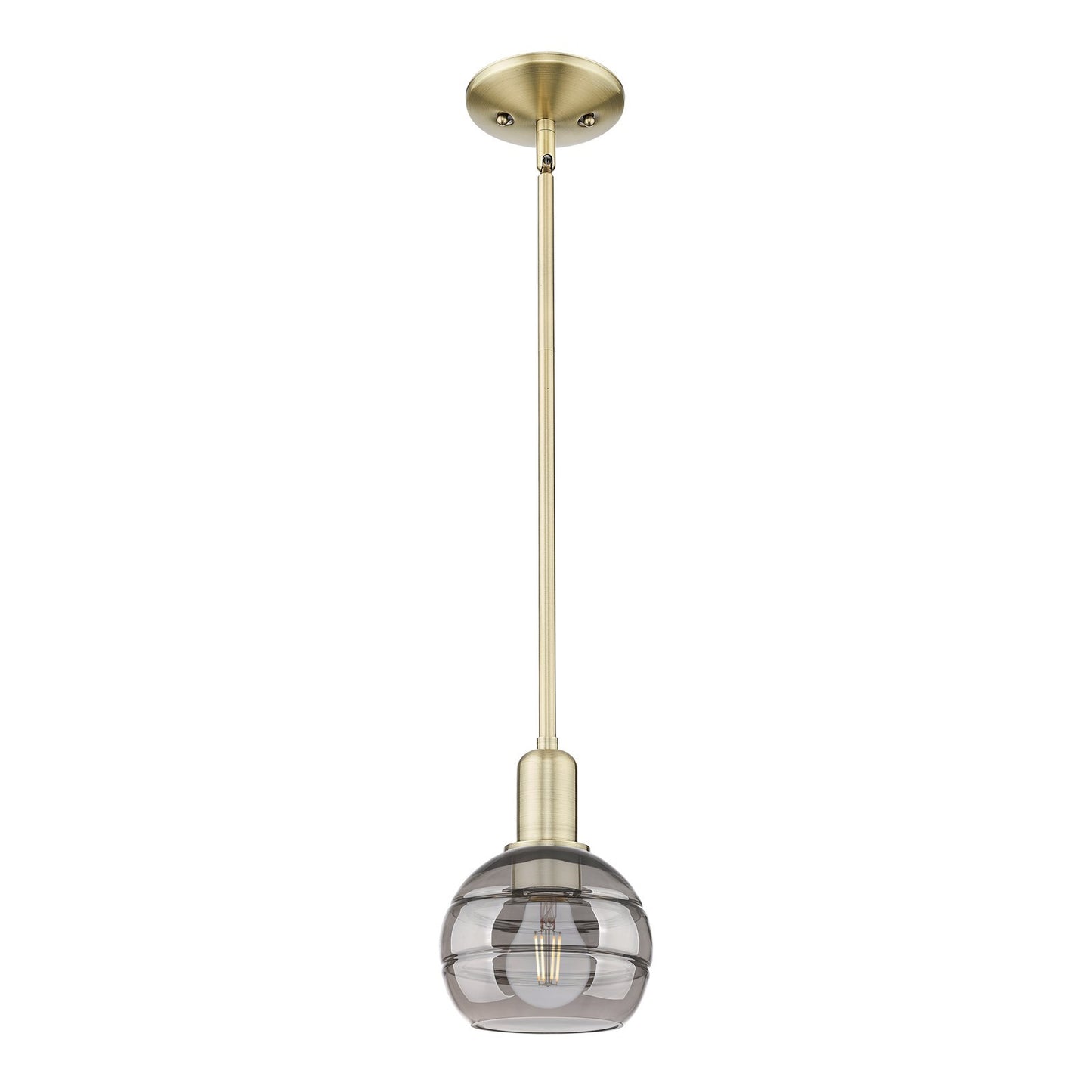 Innovations Rochester 6in 1-Light Mini Pendant | Industrial Antique Brass and Light Smoke Glass | Kitchen Island & Dining Room | Model 716-1S-AB-G556-6SM