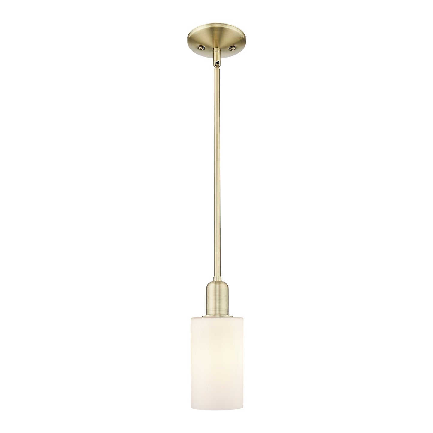 Innovations Clymer 1-Light Mini Pendant | Industrial Antique Brass Steel and Matte White Glass | Kitchen Island & Dining Room | Model 716-1S-AB-G801