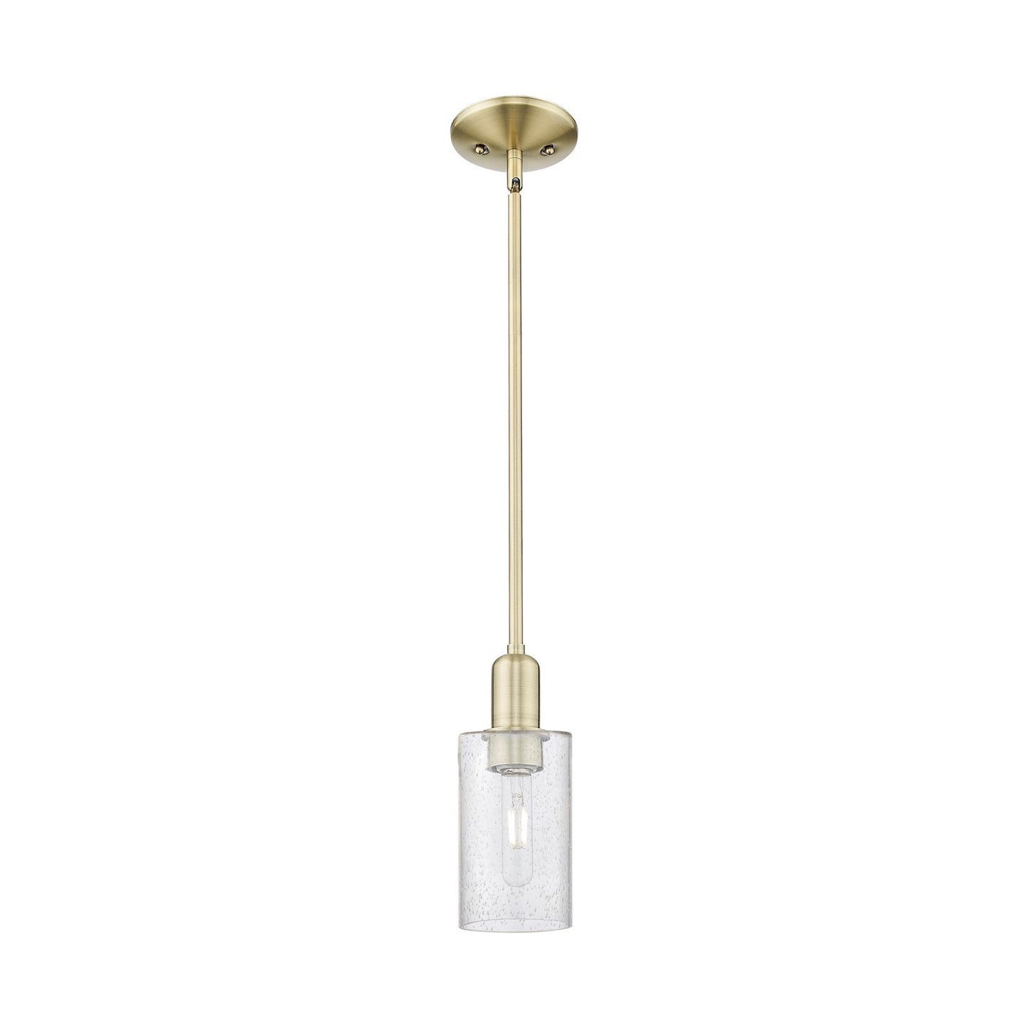 Innovations Clymer 4in 1-Light Mini Pendant | Industrial Antique Brass Steel and Seedy Glass | Kitchen Island & Dining Room | 3.88 | Model 716-1S-AB-G804