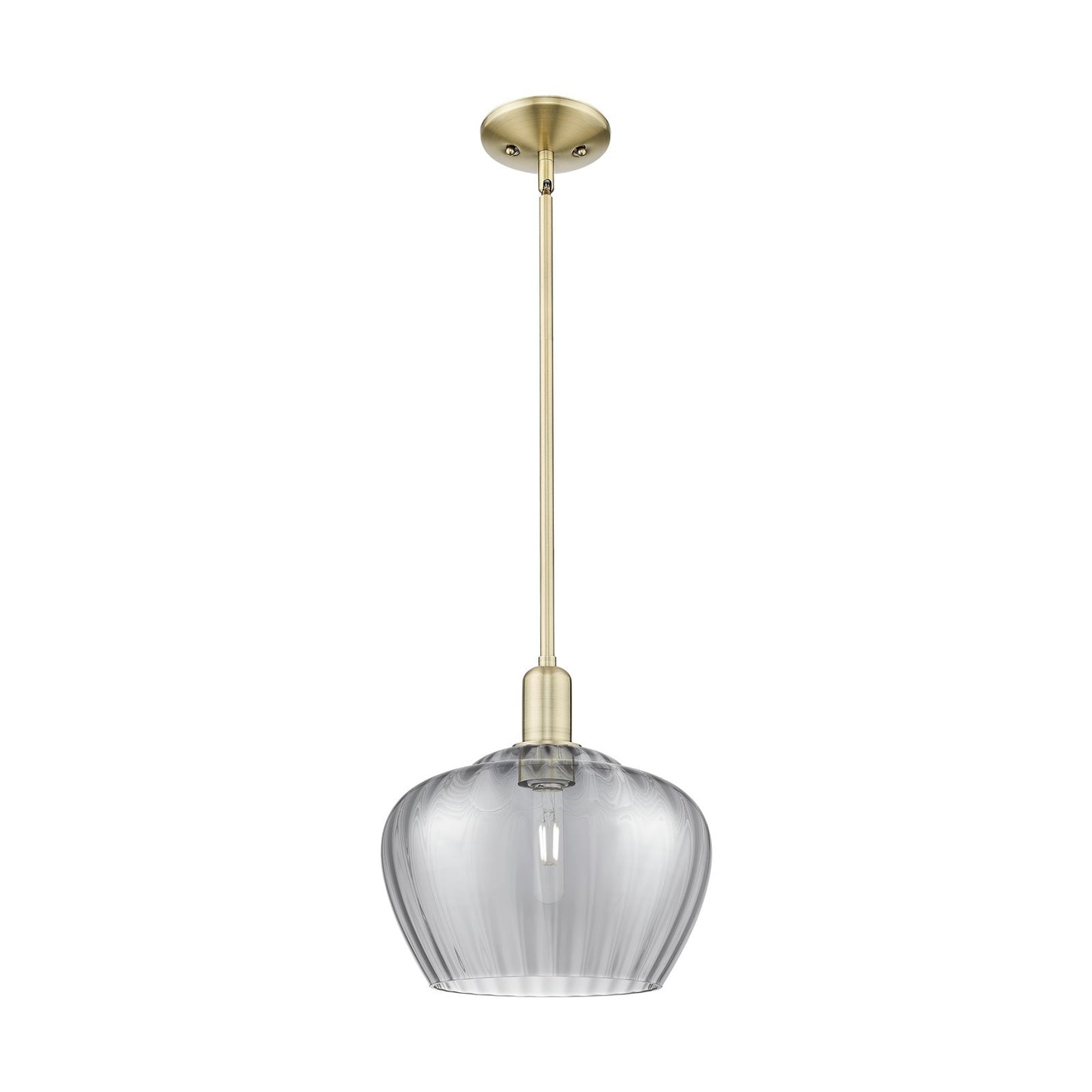Innovations Fenton 11in 1-Light Mini Pendant | Industrial Antique Brass and Light Smoke Ribbed Glass | Kitchen Island & Dining | Model 716-1S-AB-G93-L