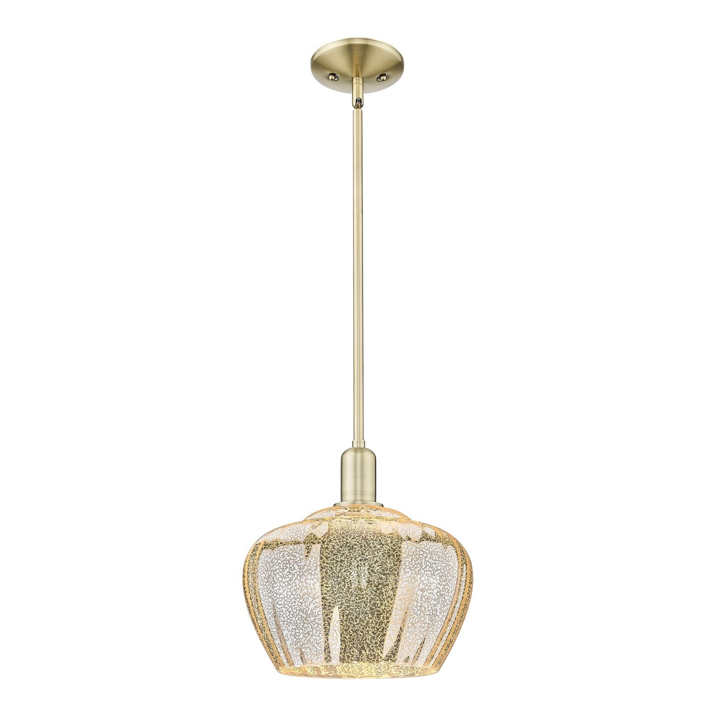 Innovations Fenton 11in 1-Light Mini Pendant | Industrial Antique Brass Steel and Mercury Ribbed Glass | Kitchen Island & Dining | Model 716-1S-AB-G96-L