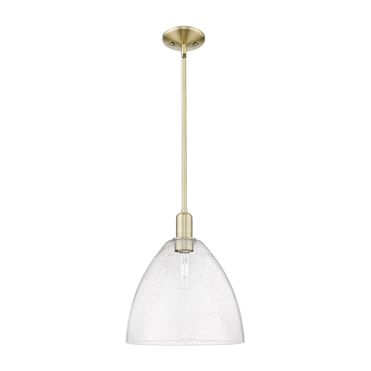Innovations Bristol 12in 1-Light Mini Pendant | Industrial Antique Brass Steel and Seedy Glass | Kitchen Island & Dining Room | Model 716-1S-AB-GBD-124