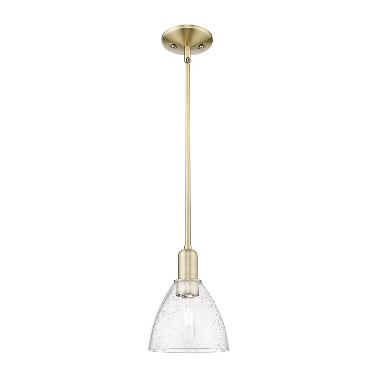 Innovations Bristol 8in 1-Light Mini Pendant | Industrial Antique Brass Steel and Seedy Glass | Kitchen Island & Dining Room | Model 716-1S-AB-GBD-754