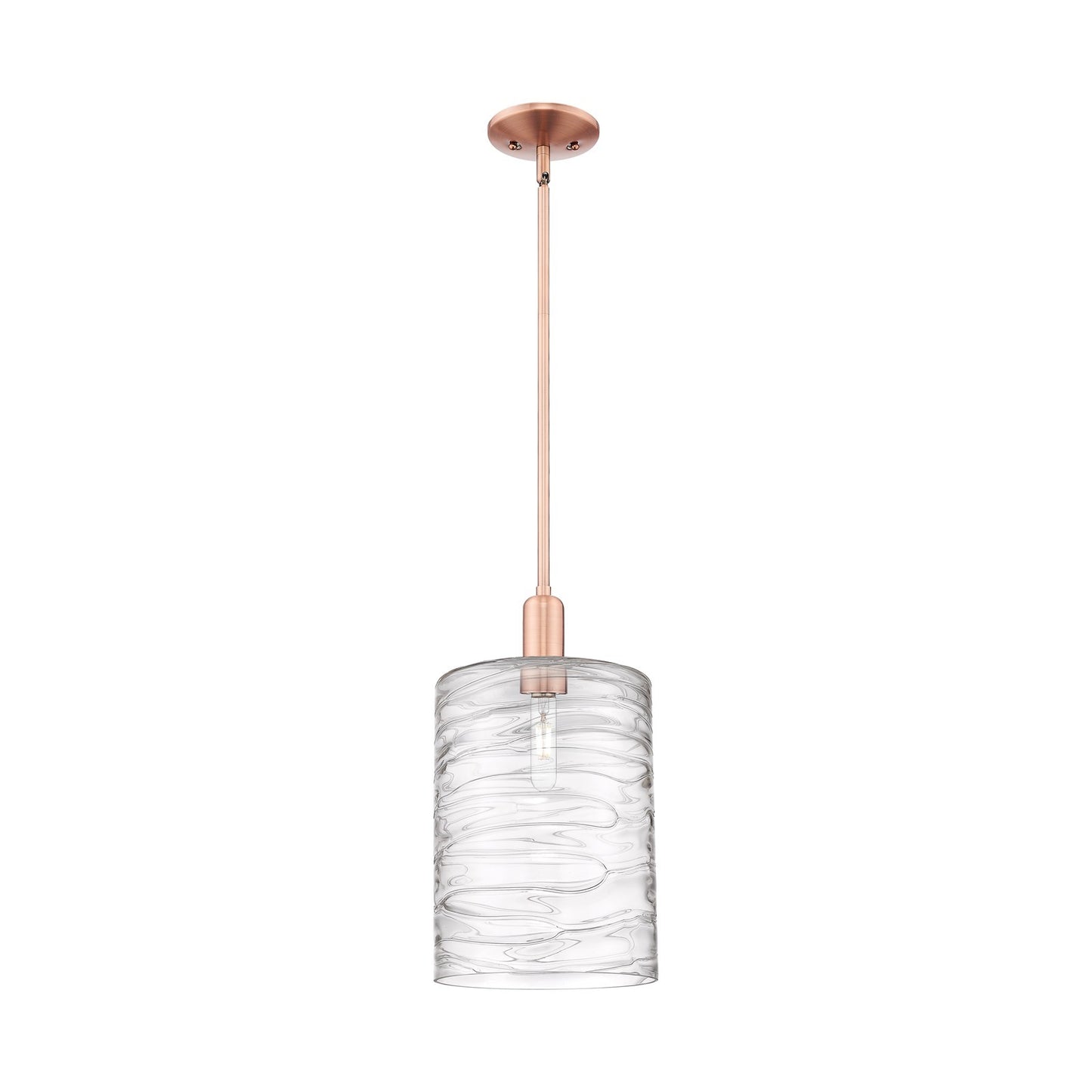 Innovations Cobbleskill 9in 1-Light Mini Pendant | Industrial Antique Copper Steel and Deco Swirl Glass | Kitchen Island | 9 x 9 | Model 716-1S-AC-G1113-L