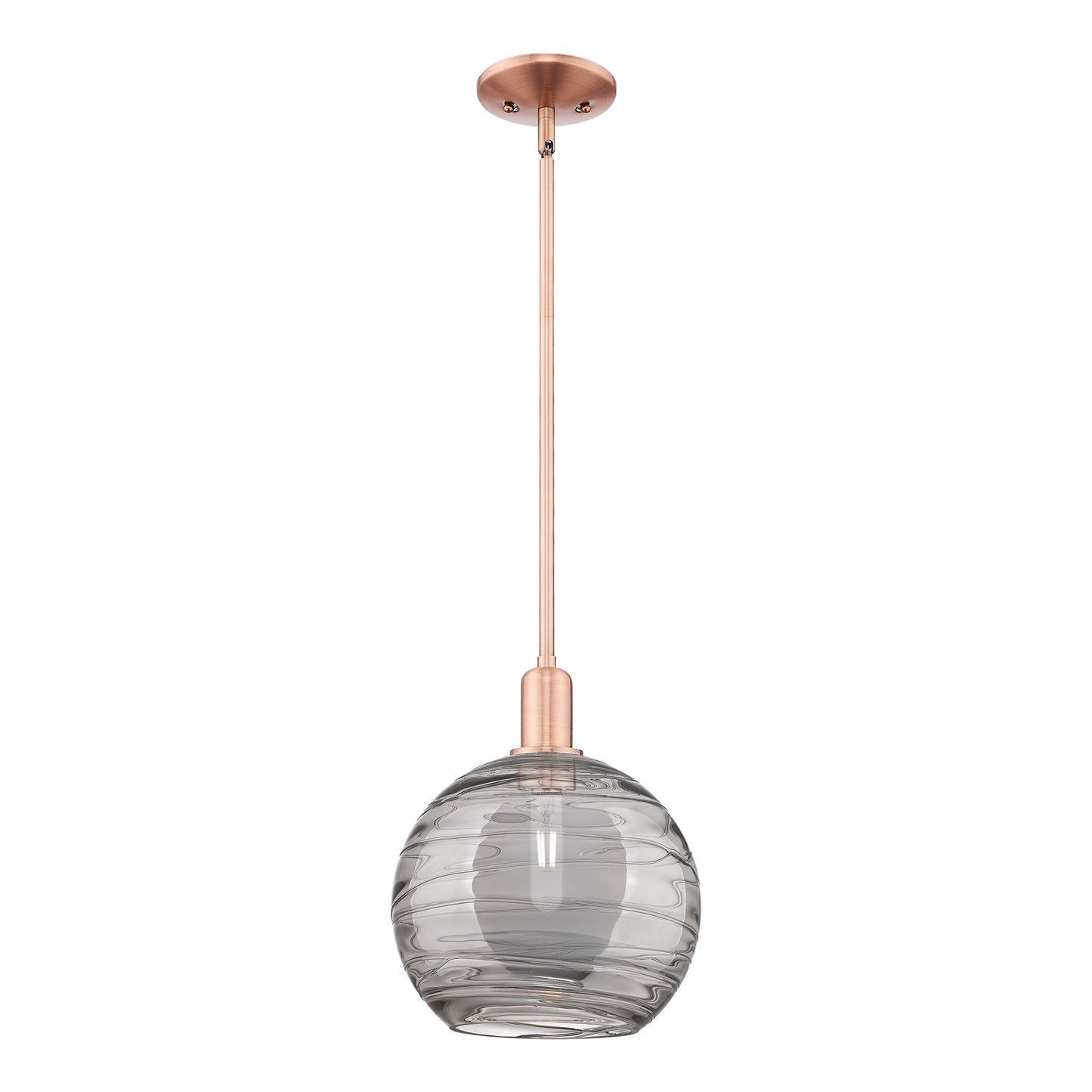 Innovations Athens Deco Swirl 10in 1-Light Mini Pendant | Industrial Antique Copper and Clear Glass | Kitchen Island & Dining | Model 716-1S-AC-G1213-10CL
