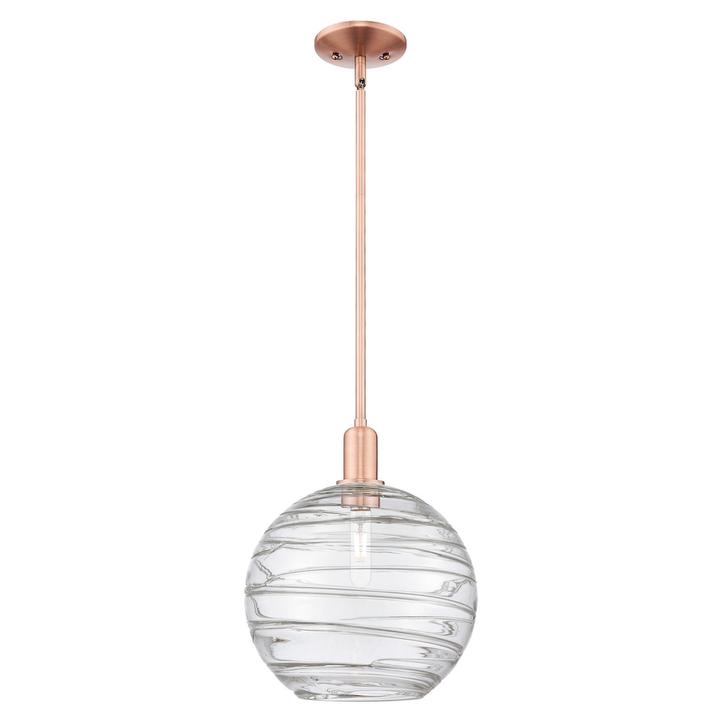 Innovations Athens Deco Swirl 12in 1-Light Mini Pendant | Industrial Antique Copper Steel and Clear Deco Swirl Glass | Model 716-1S-AC-G1213-12CL
