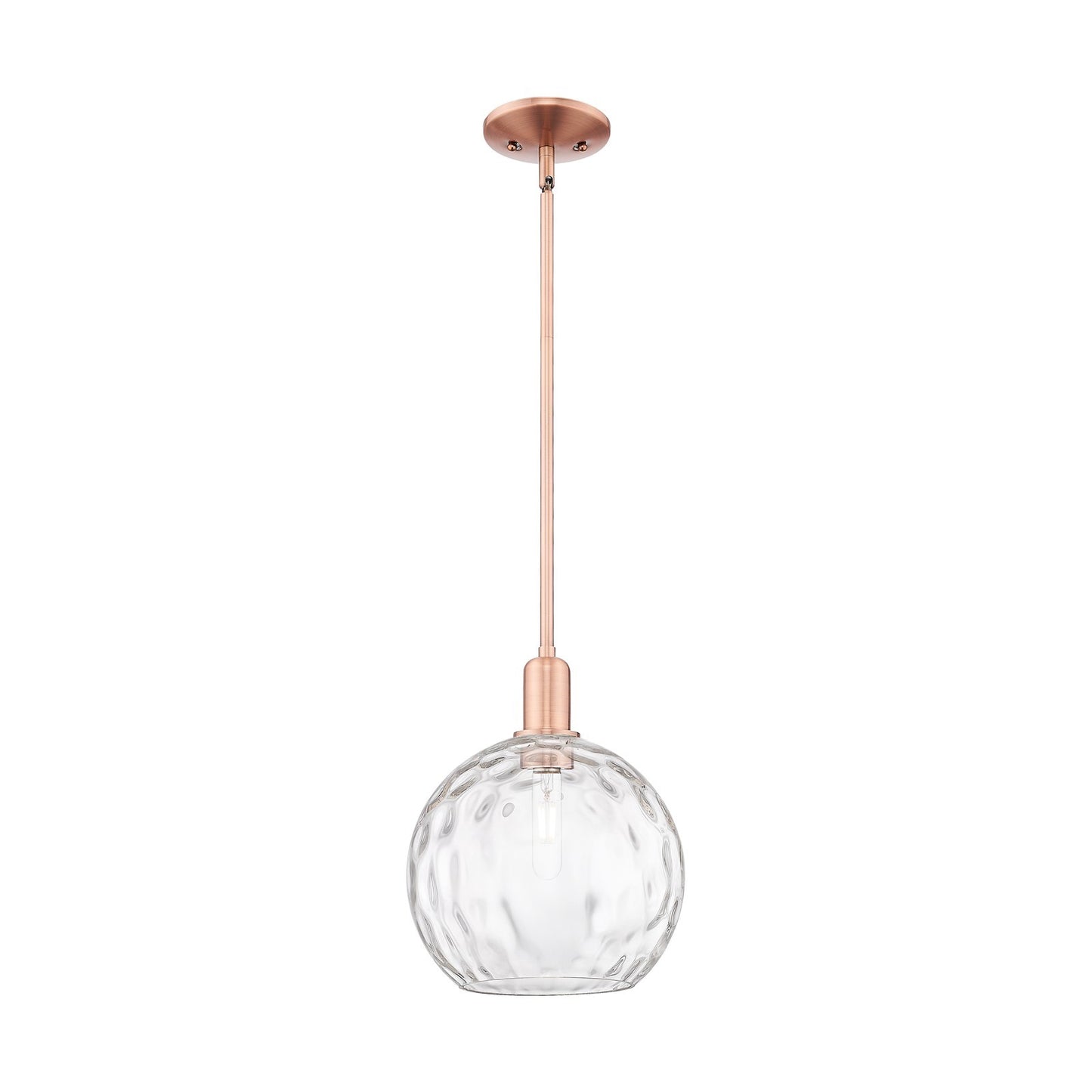 Innovations Athens Water Glass 10in 1-Light Mini Pendant | Industrial Antique Copper Steel and Clear Glass | Kitchen Island & | Model 716-1S-AC-G1215-10