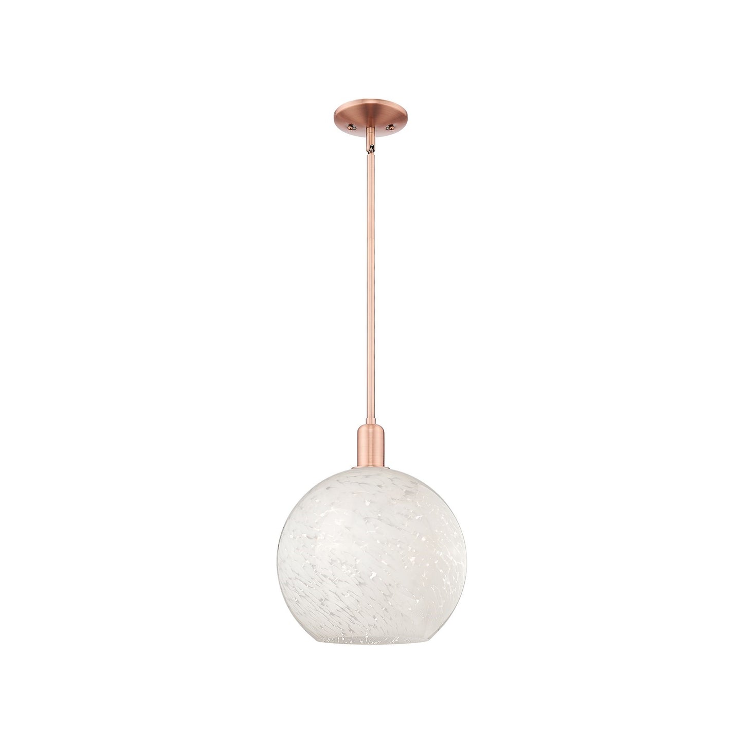 Innovations Lighting White Mouchette 12in 1-Light Mini Pendant | Industrial Antique Copper Steel and White Glass | Kitchen | Model 716-1S-AC-G1216-12WM