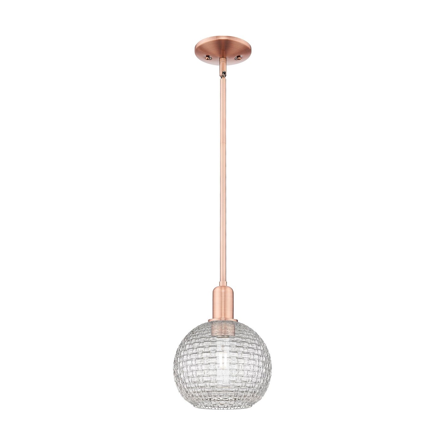 Innovations Athens 8in 1-Light Mini Pendant | Industrial Antique Copper Steel and Clear Basket Weave Glass | Kitchen Island & | Model 716-1S-AC-G122C-8CL