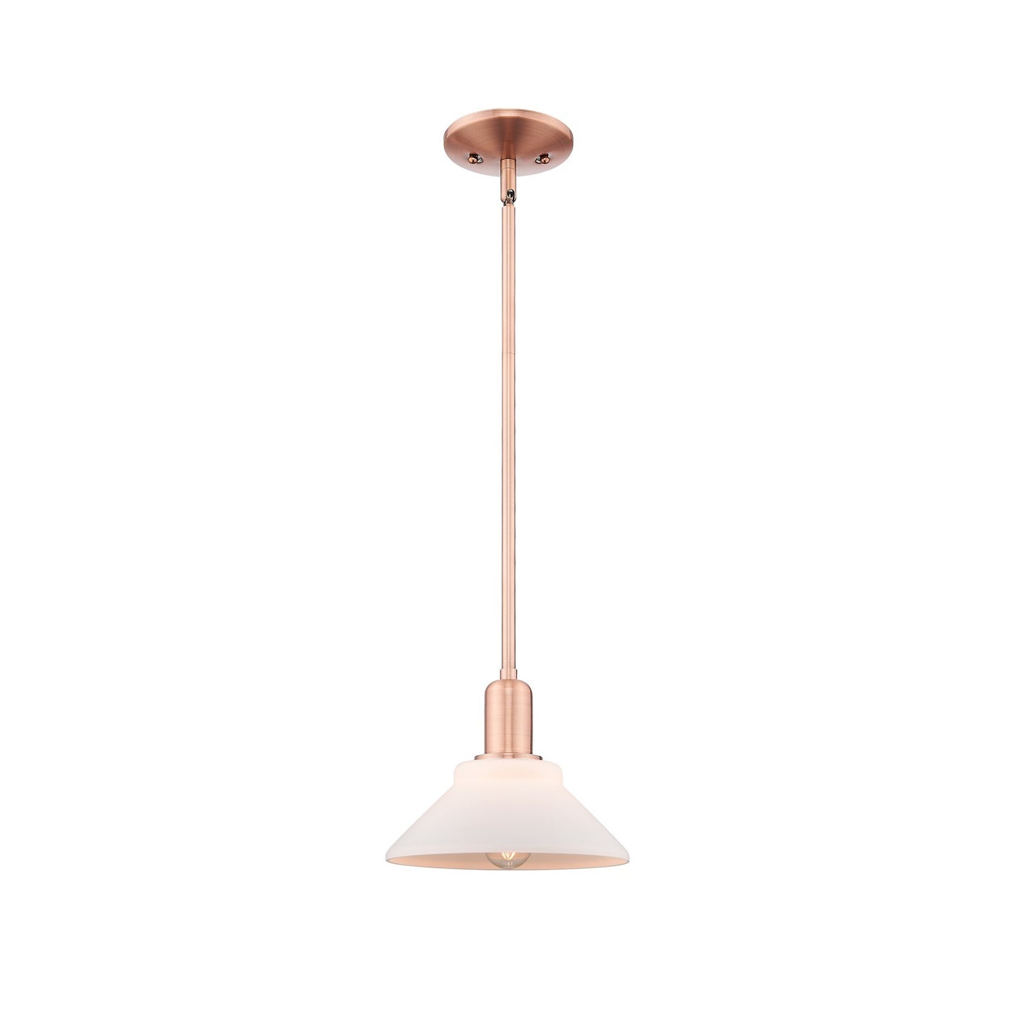 Innovations Orwell 8in 1-Light Mini Pendant | Industrial Antique Copper Steel and Matte White Glass | Kitchen Island & Dining Room | Model 716-1S-AC-G131