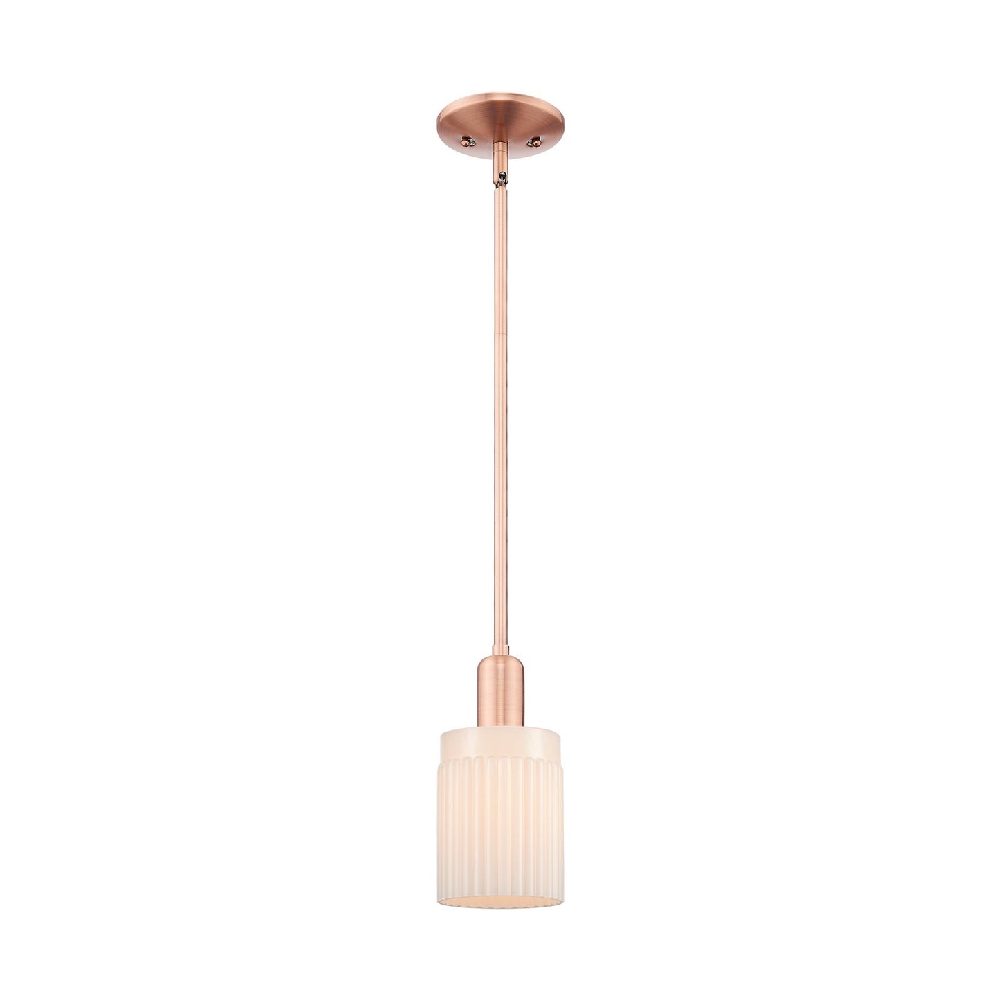 Innovations Hadley 1-Light 4.5in Mini Pendant | Industrial Antique Copper Steel and Matte White Ribbed Glass | Kitchen Island & | Model 716-1S-AC-G341