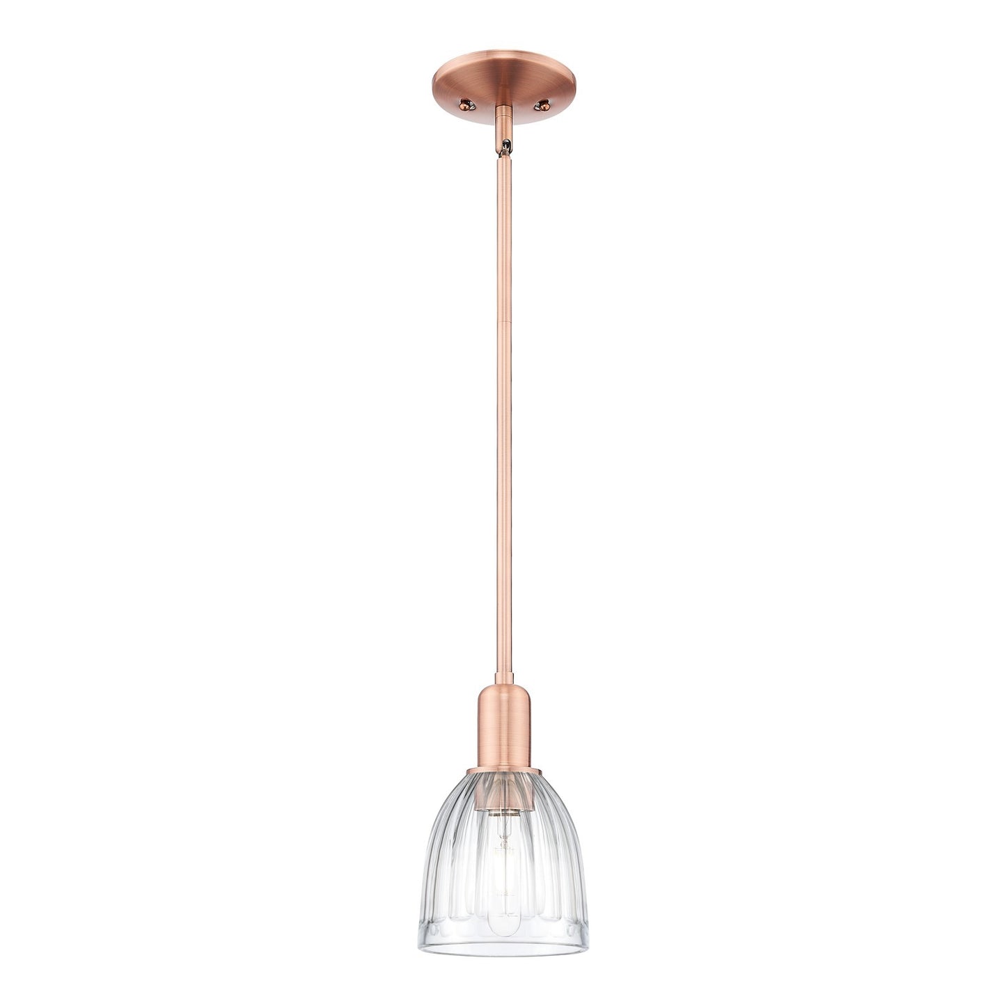 Innovations Brookfield 1-Light Mini Pendant | Industrial Antique Copper Steel and Clear Ribbed Glass | Kitchen Island & Dining Room | Model 716-1S-AC-G442