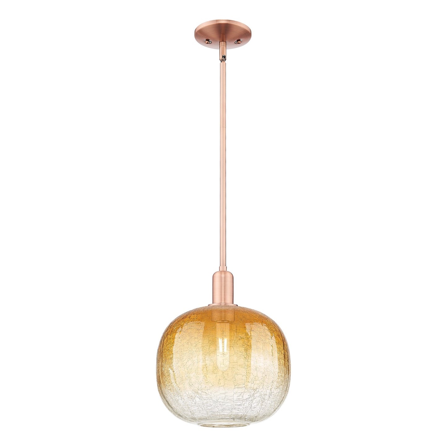Innovations Brookhaven Sphere 10.5in 1-Light Mini Pendant | Industrial Antique Copper Steel and Amber Glass | Kitchen Island & | Model 716-1S-AC-G481-10AM