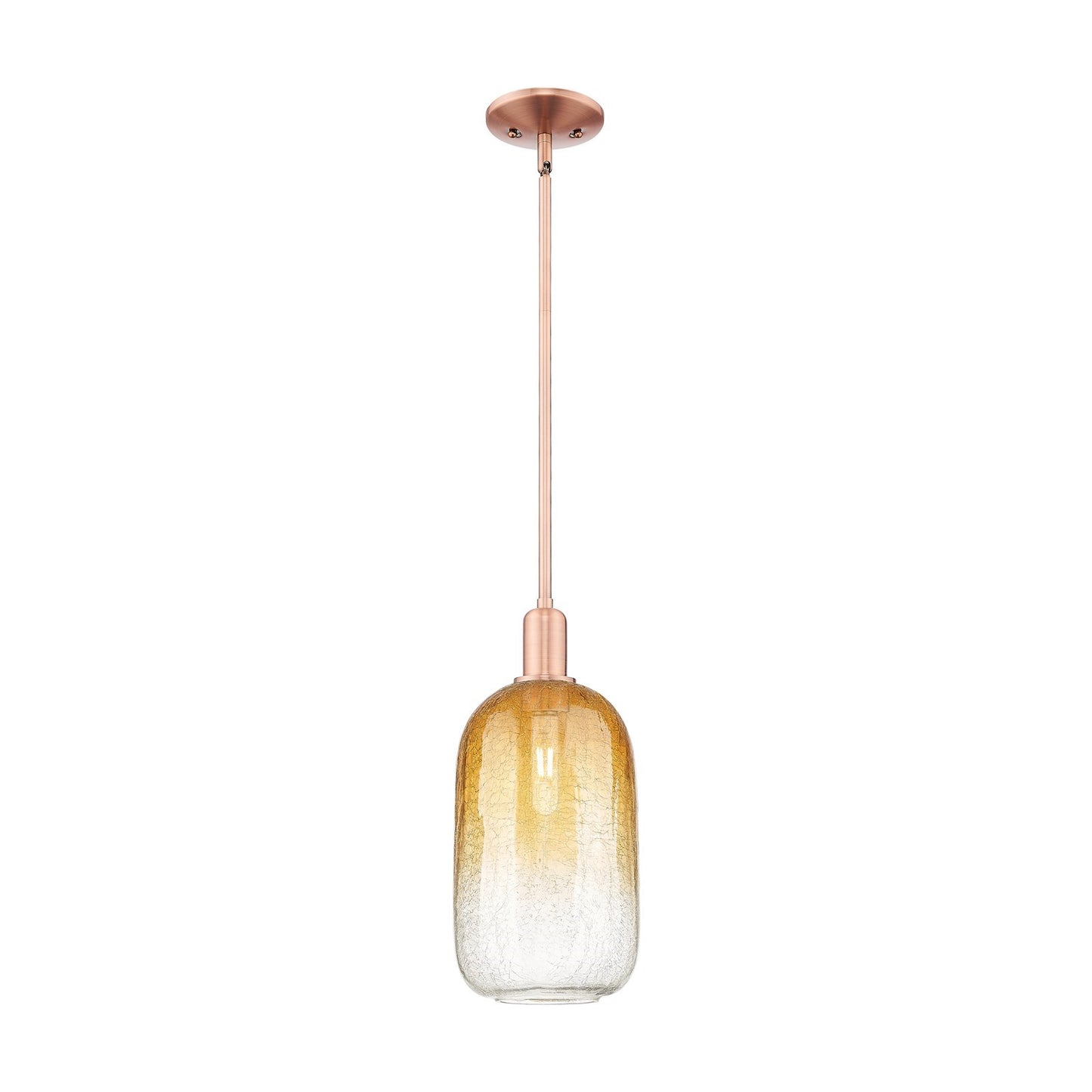 Innovations Brookhaven Cloche 7in 1-Light Mini Pendant | Industrial Antique Copper and Amber Glass | Kitchen Island | 7 x 7 x | Model 716-1S-AC-G482-7AM