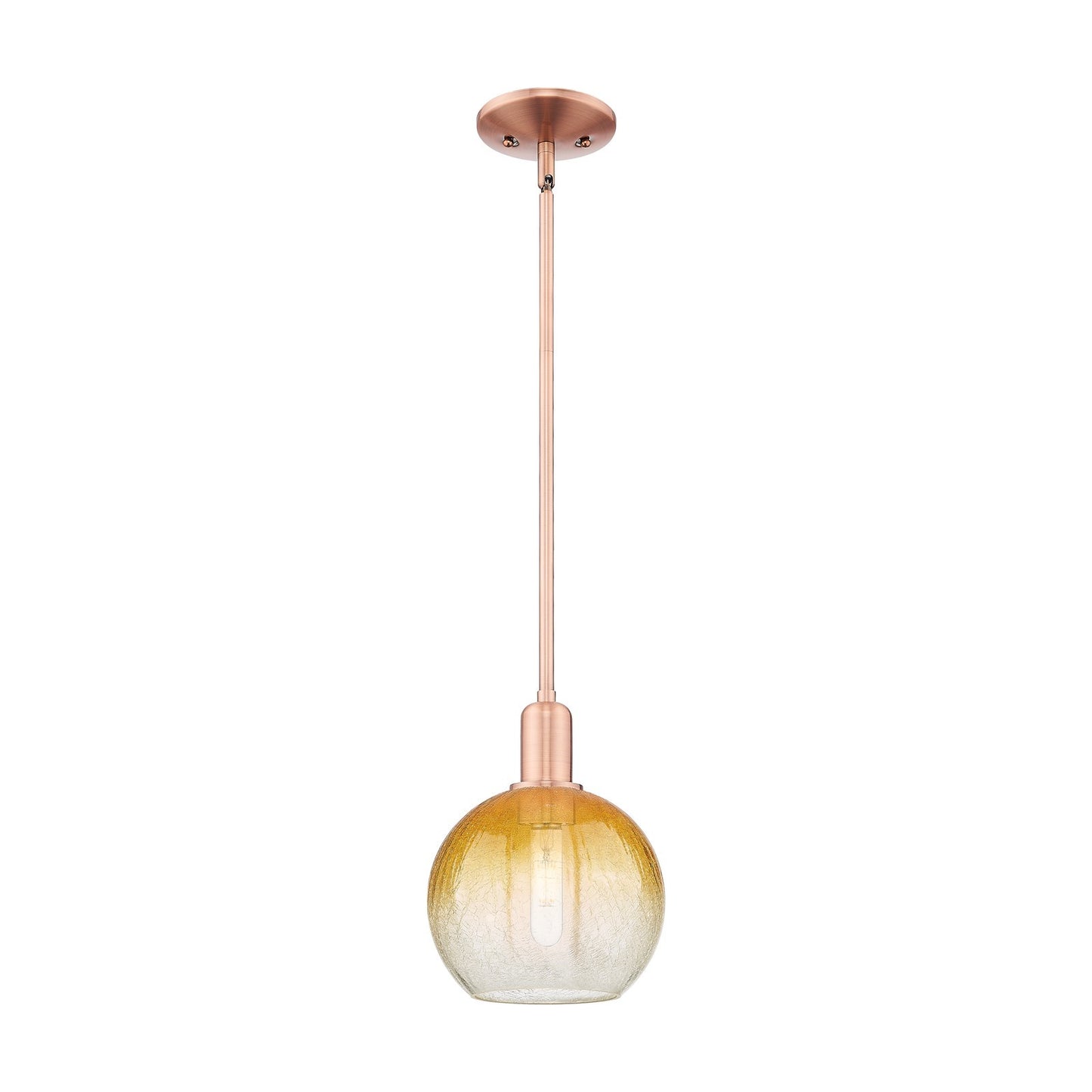Innovations Brookhaven Globe 8in 1-Light Mini Pendant | Industrial Antique Copper and Amber Glass | Kitchen Island & Dining | Model 716-1S-AC-G483-8AM