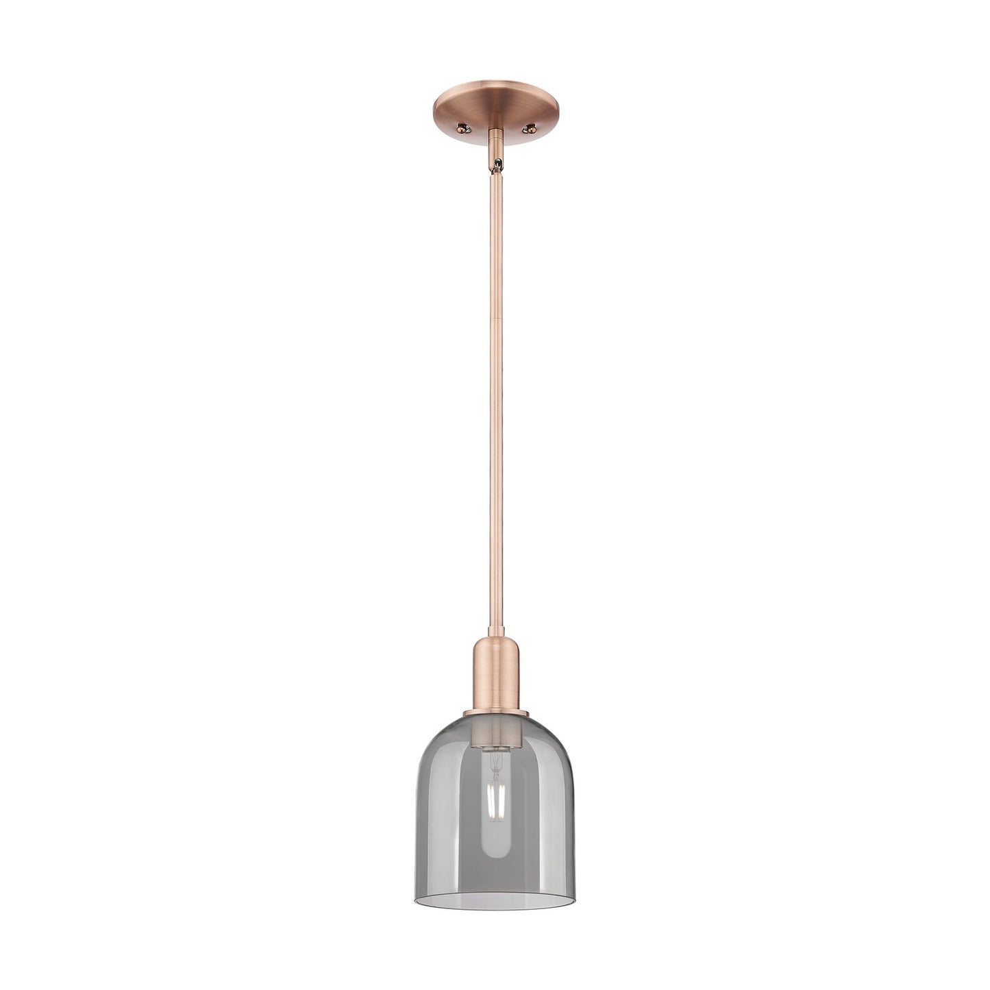 Innovations Bella 6in 1-Light Mini Pendant | Industrial Antique Copper and Light Smoke Glass | Kitchen Island | 5.5 x 5.5 x | Model 716-1S-AC-G558-6SM