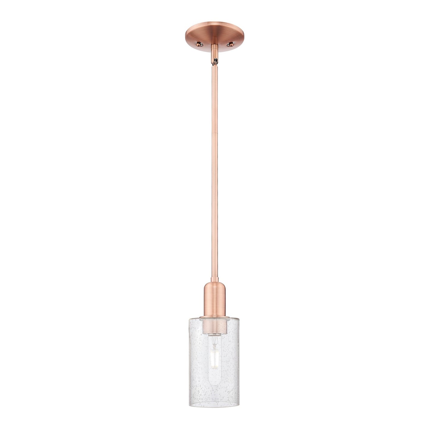 Innovations Clymer 4in 1-Light Mini Pendant | Industrial Antique Copper Steel and Seedy Glass | Kitchen Island & Breakfast Nook | Model 716-1S-AC-G804