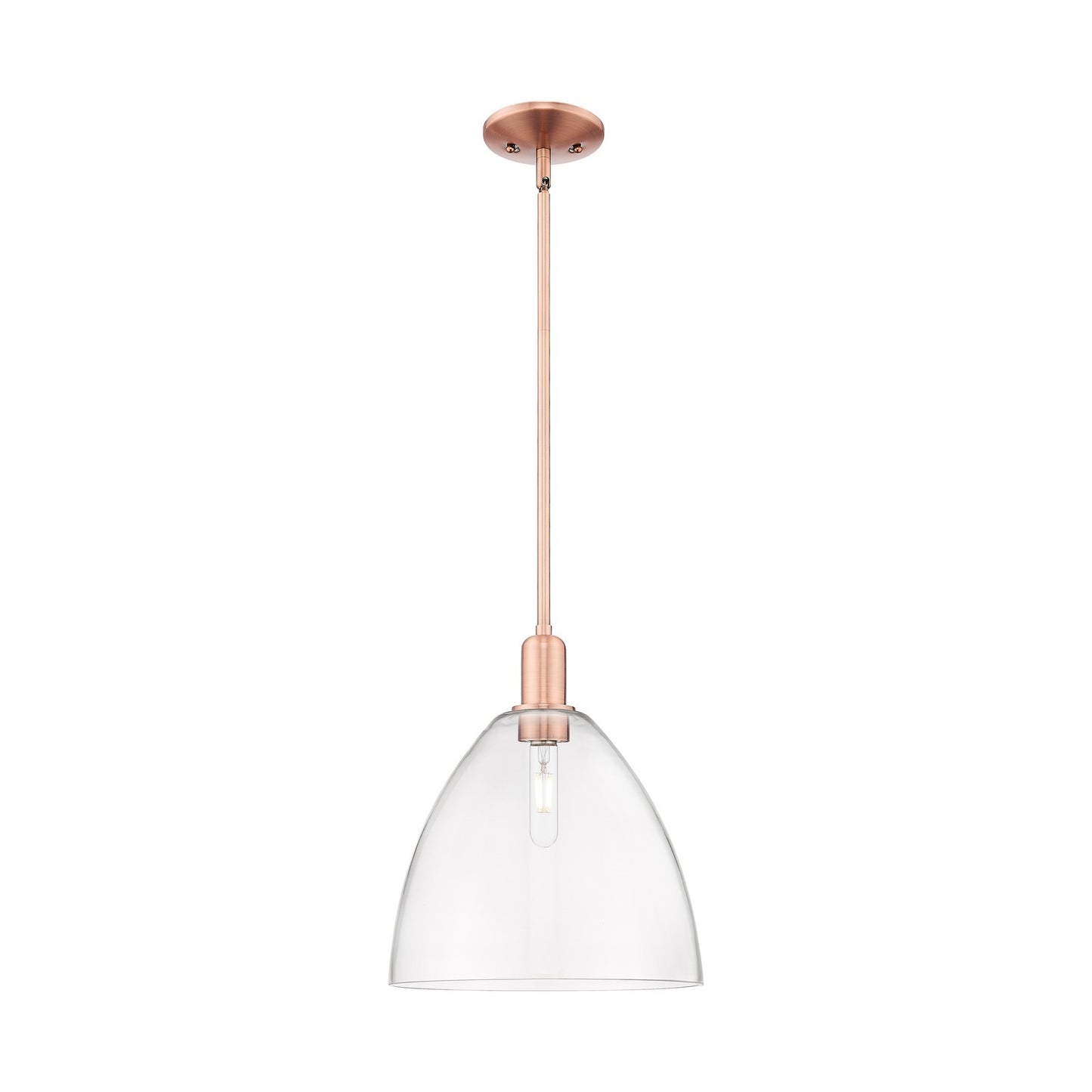 Innovations Bristol 12in 1-Light Mini Pendant | Industrial Antique Copper Steel and Clear Glass | Kitchen Island & Dining Room | Model 716-1S-AC-GBD-122