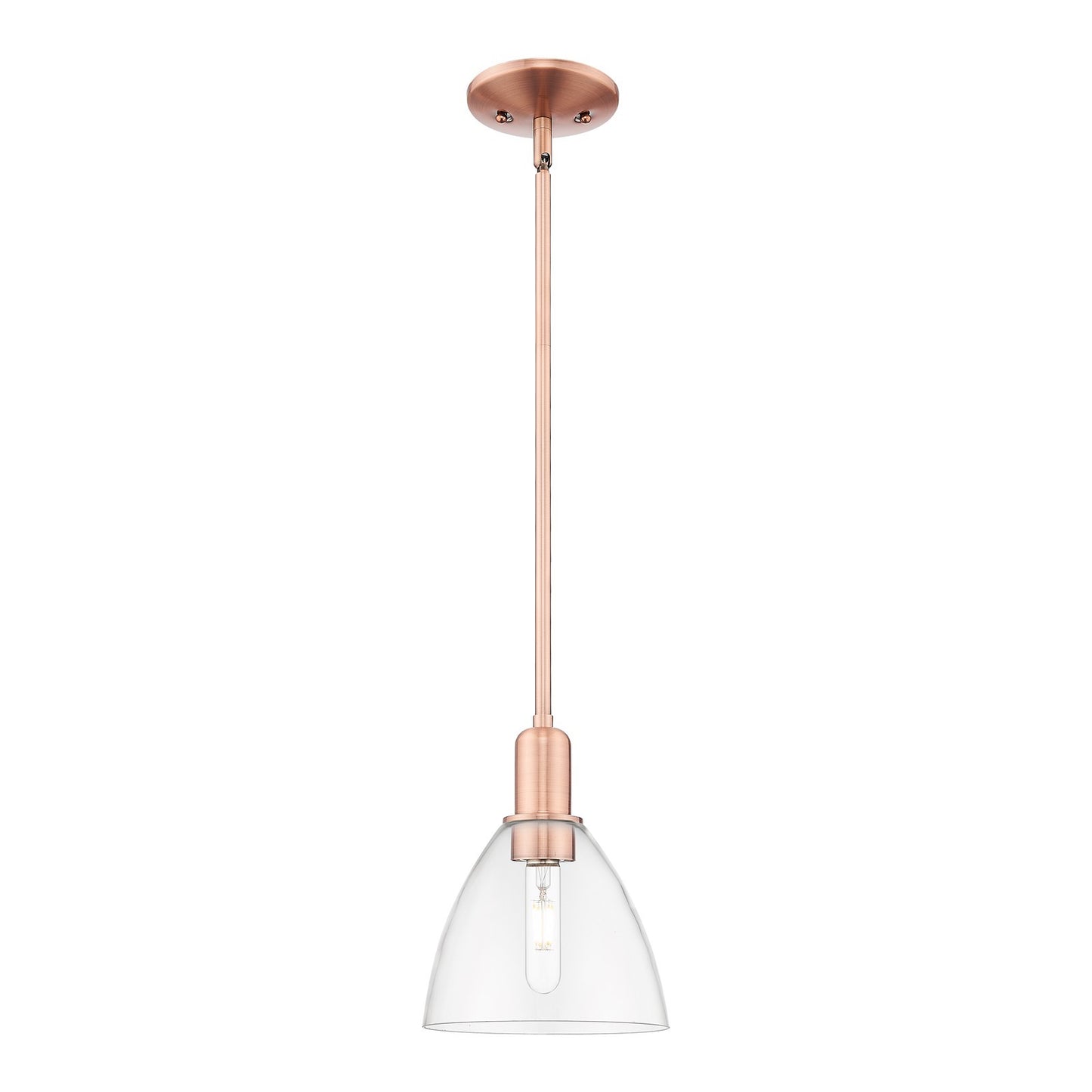 Innovations Bristol 8in 1-Light Mini Pendant | Industrial Antique Copper Steel and Clear Glass | Kitchen Island & Dining Room | Model 716-1S-AC-GBD-752