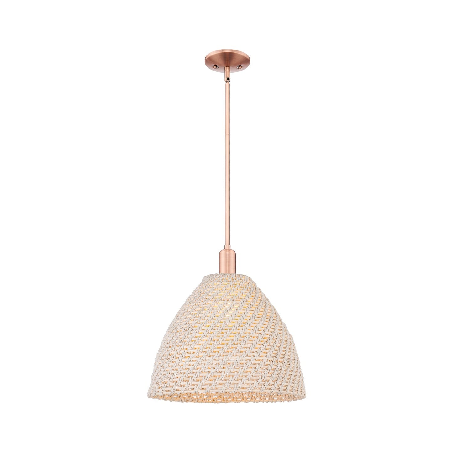 Innovations Bristol Natural 16in 1-Light Mini Pendant | Farmhouse Antique Copper Steel and Natural Fiber Dome Shade | Kitchen | Model 716-1S-AC-NBD-16-NAT