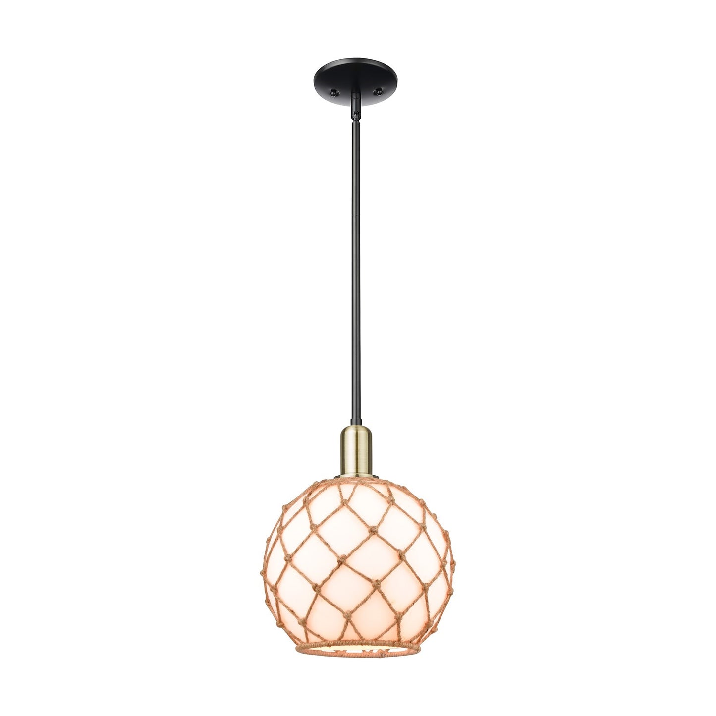 Innovations Farmhouse Rope 10in 1-Light Mini Pendant | Industrial Black Antique Brass and Matte White Glass with Brown Rope | Model 716-1S-BAB-G121-10RB