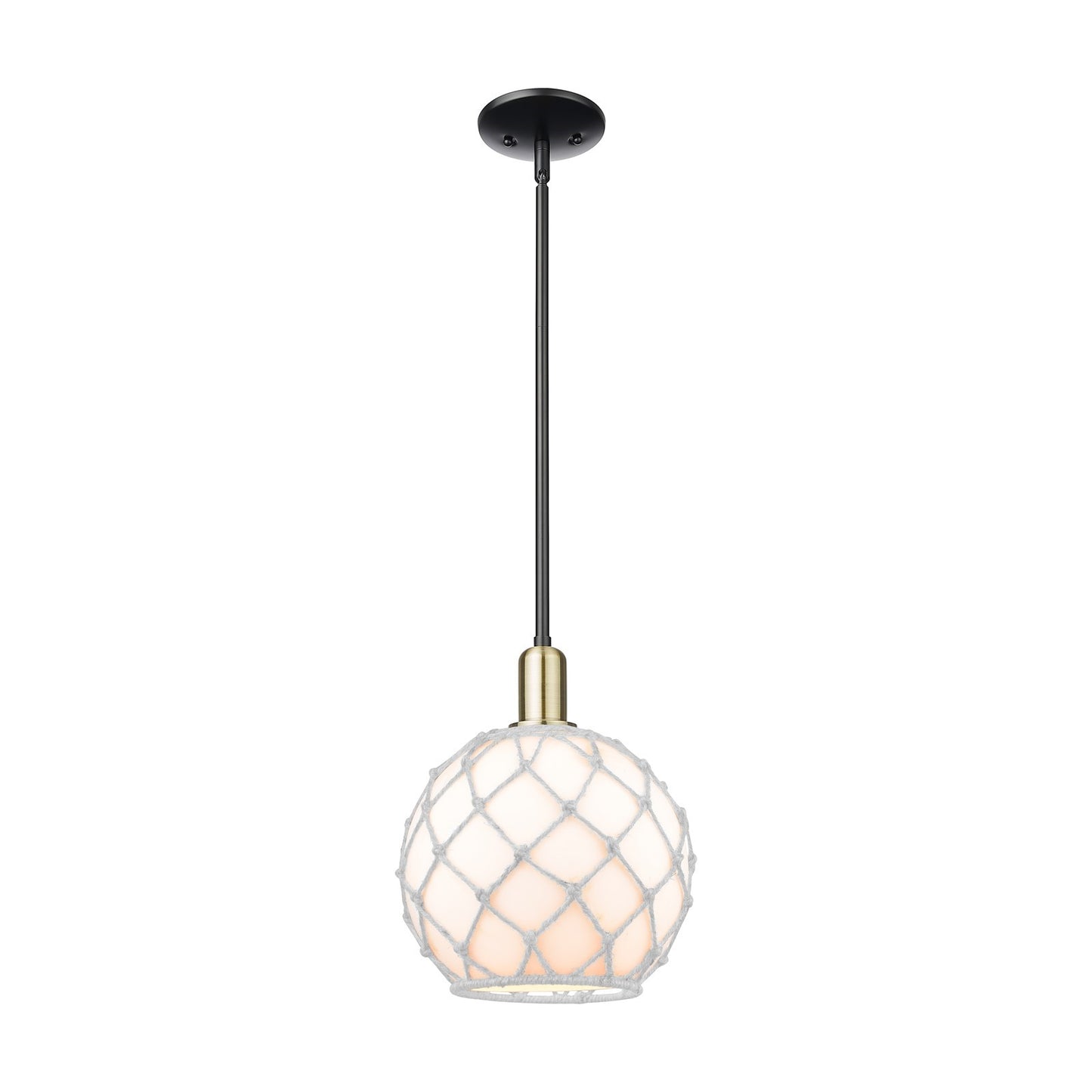 Innovations Farmhouse Rope 10in 1-Light Mini Pendant | Industrial Black Antique Brass and White Glass with Rope | Kitchen | Model 716-1S-BAB-G121-10RW