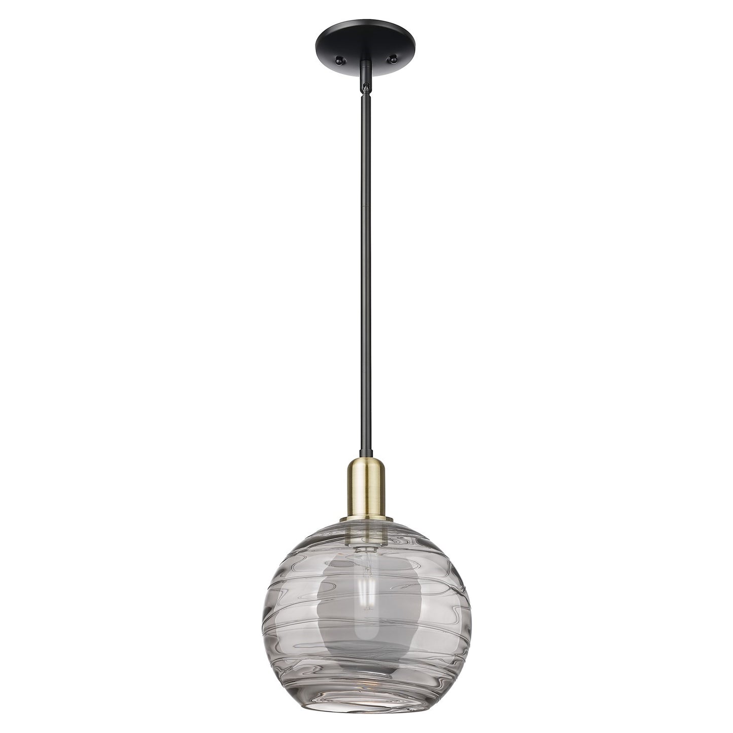 Innovations Athens Deco Swirl 10in 1-Light Mini Pendant | Industrial Black Antique Brass and Light Smoke Glass | Kitchen | Model 716-1S-BAB-G1213-10SM