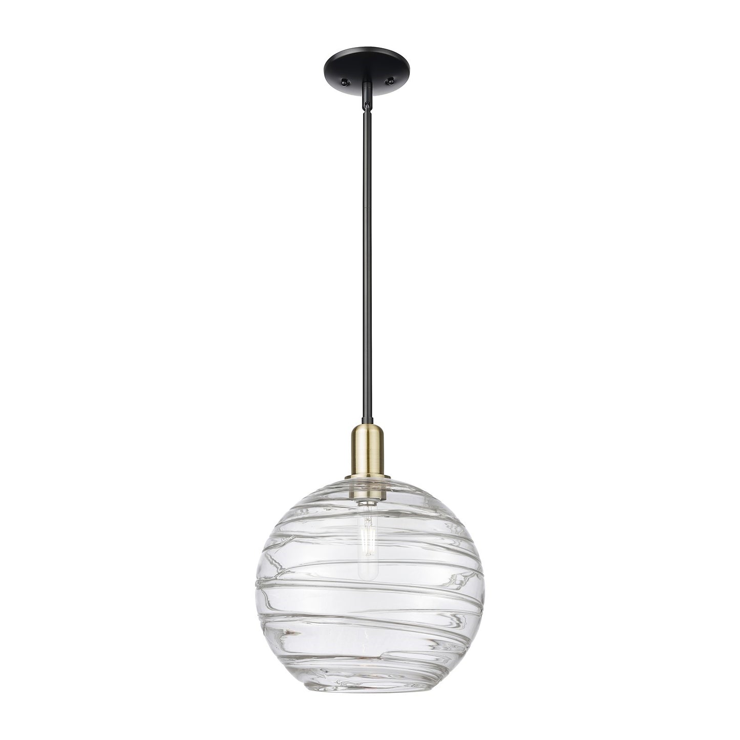 Innovations Athens Deco Swirl 12in 1-Light Mini Pendant | Industrial Black Antique Brass and Clear Glass | Kitchen Island & | Model 716-1S-BAB-G1213-12CL