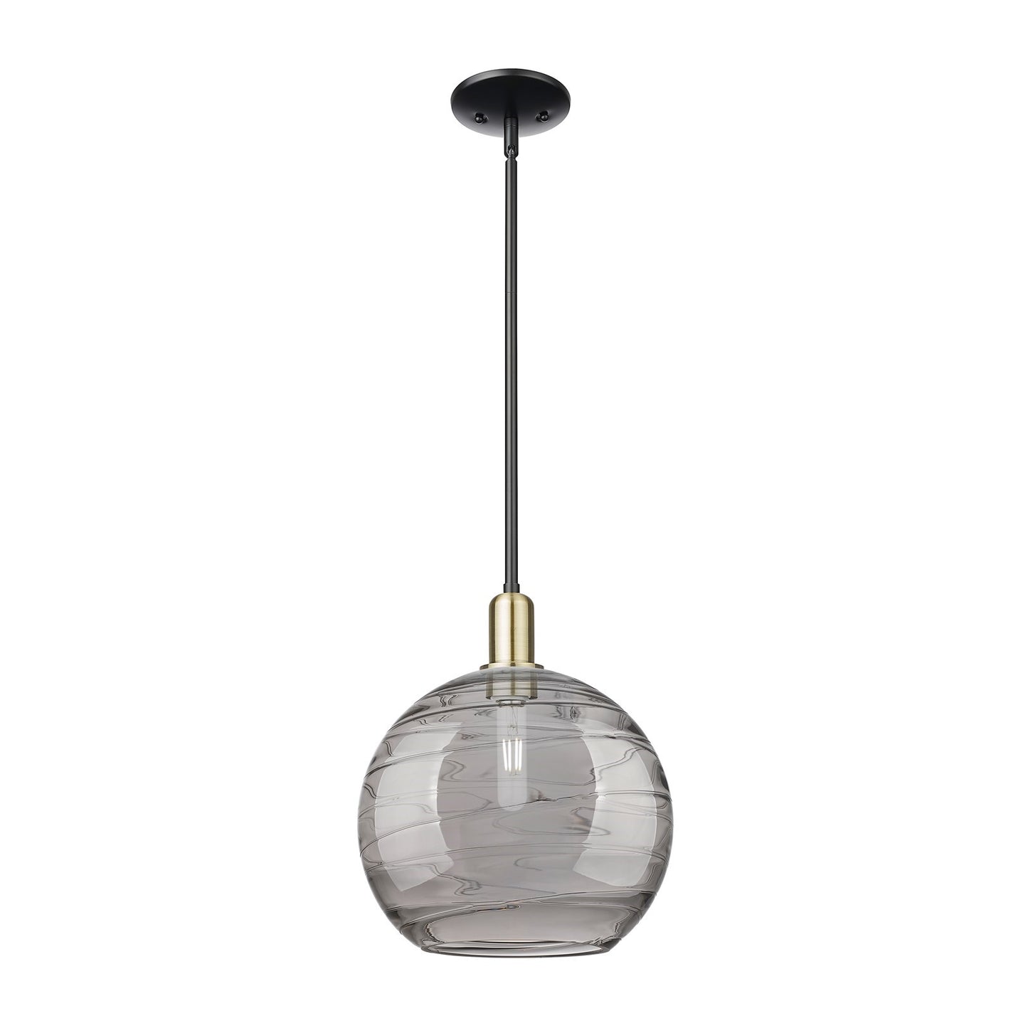Innovations Athens Deco Swirl 12in 1-Light Mini Pendant | Industrial Black Antique Brass and Light Smoke Glass | Kitchen | Model 716-1S-BAB-G1213-12SM