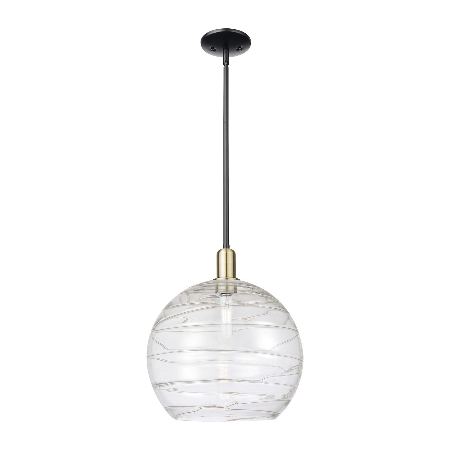 Innovations Athens Deco Swirl 14in 1-Light Mini Pendant | Industrial Black Antique Brass Steel and Clear Deco Swirl Glass | Model 716-1S-BAB-G1213-14CL