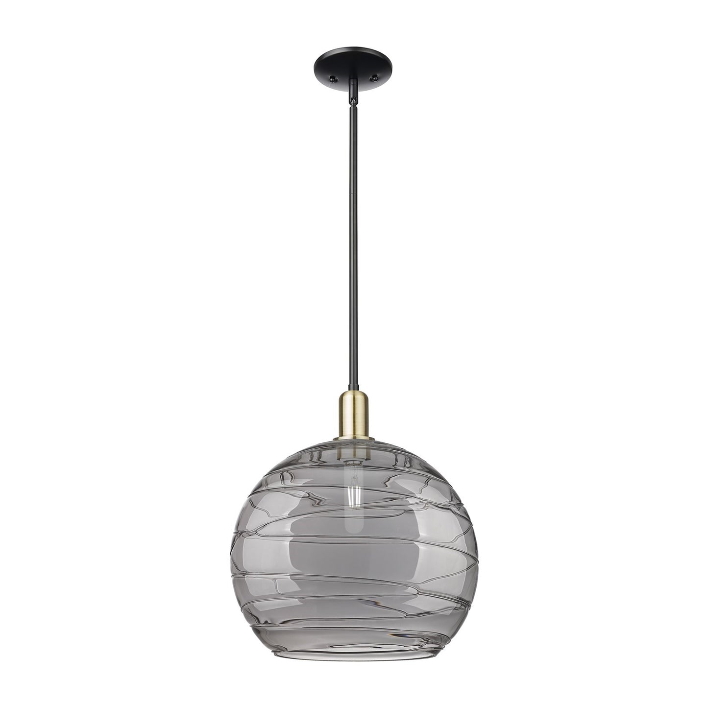 Innovations Athens Deco Swirl 14in 1-Light Mini Pendant | Industrial Black Antique Brass Steel and Light Smoke Glass | Model 716-1S-BAB-G1213-14SM