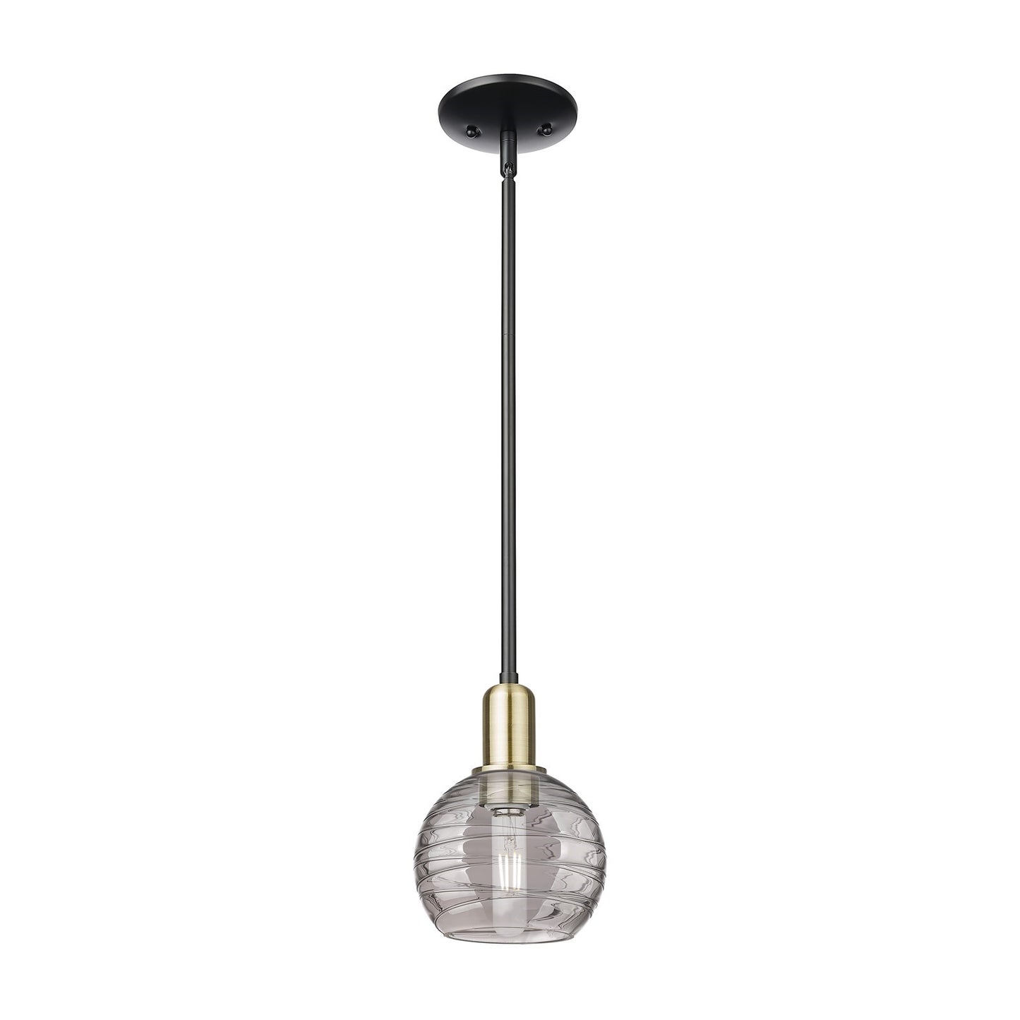 Innovations Athens Deco Swirl 6in 1-Light Mini Pendant | Industrial Black Antique Brass Steel and Clear Deco Swirl Glass | Model 716-1S-BAB-G1213-6CL