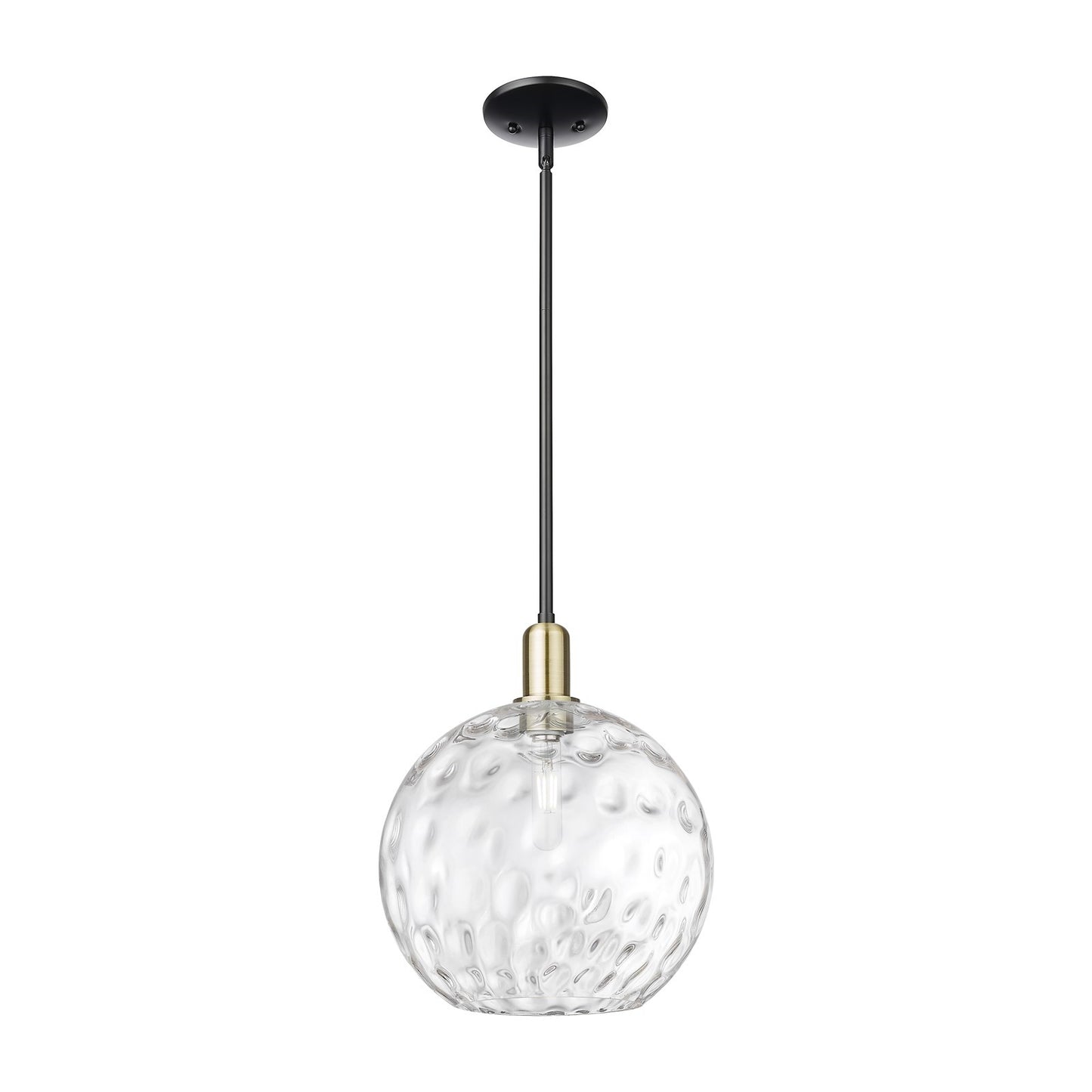 Innovations Athens Water Glass 12in 1-Light Mini Pendant | Industrial Black Antique Brass Steel and Clear Glass | Kitchen | Model 716-1S-BAB-G1215-12