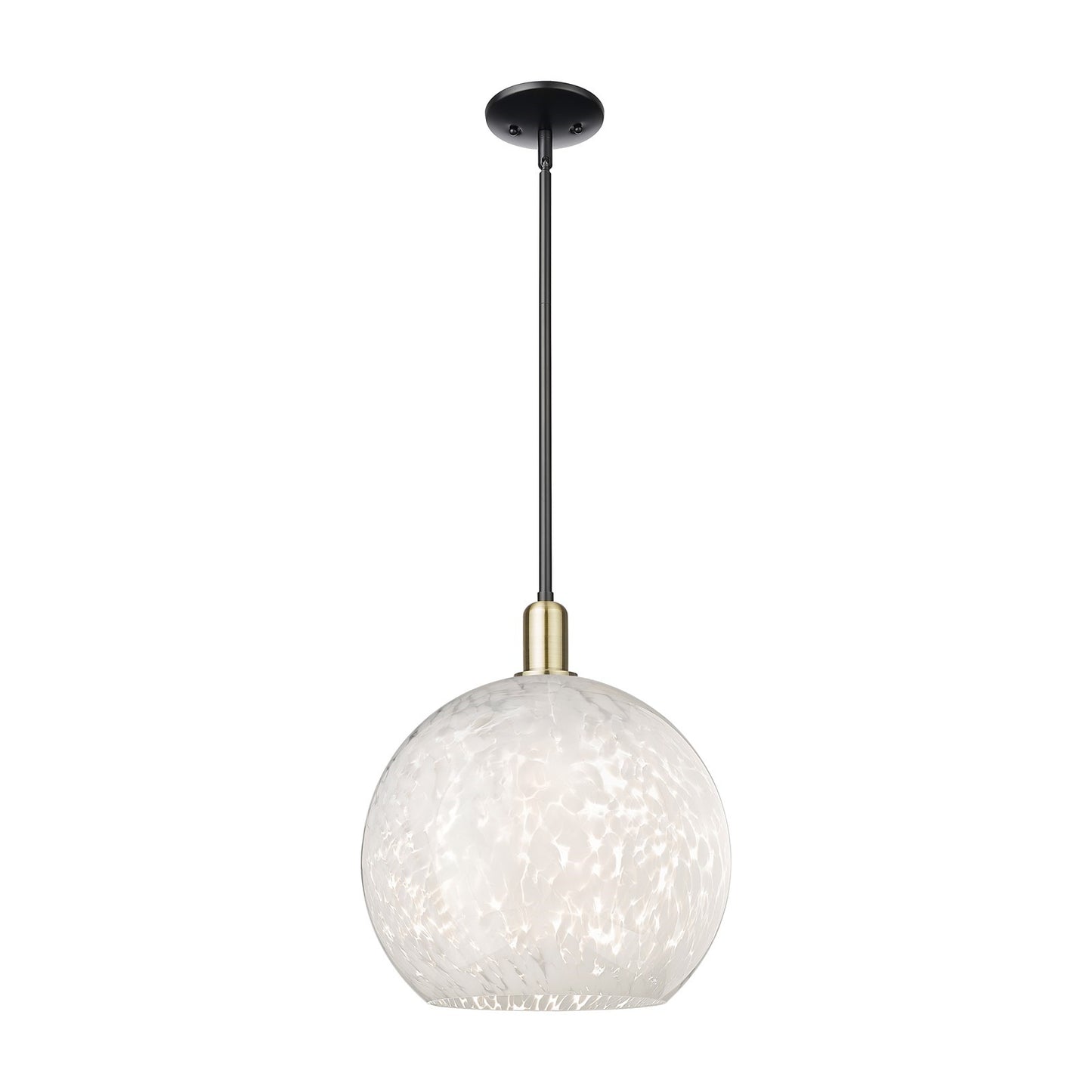 Innovations Lighting Arcadia 14in 1-Light Mini Pendant | Industrial Black Antique Brass and White Mouchette Glass | Kitchen | Model 716-1S-BAB-G1216-14WM
