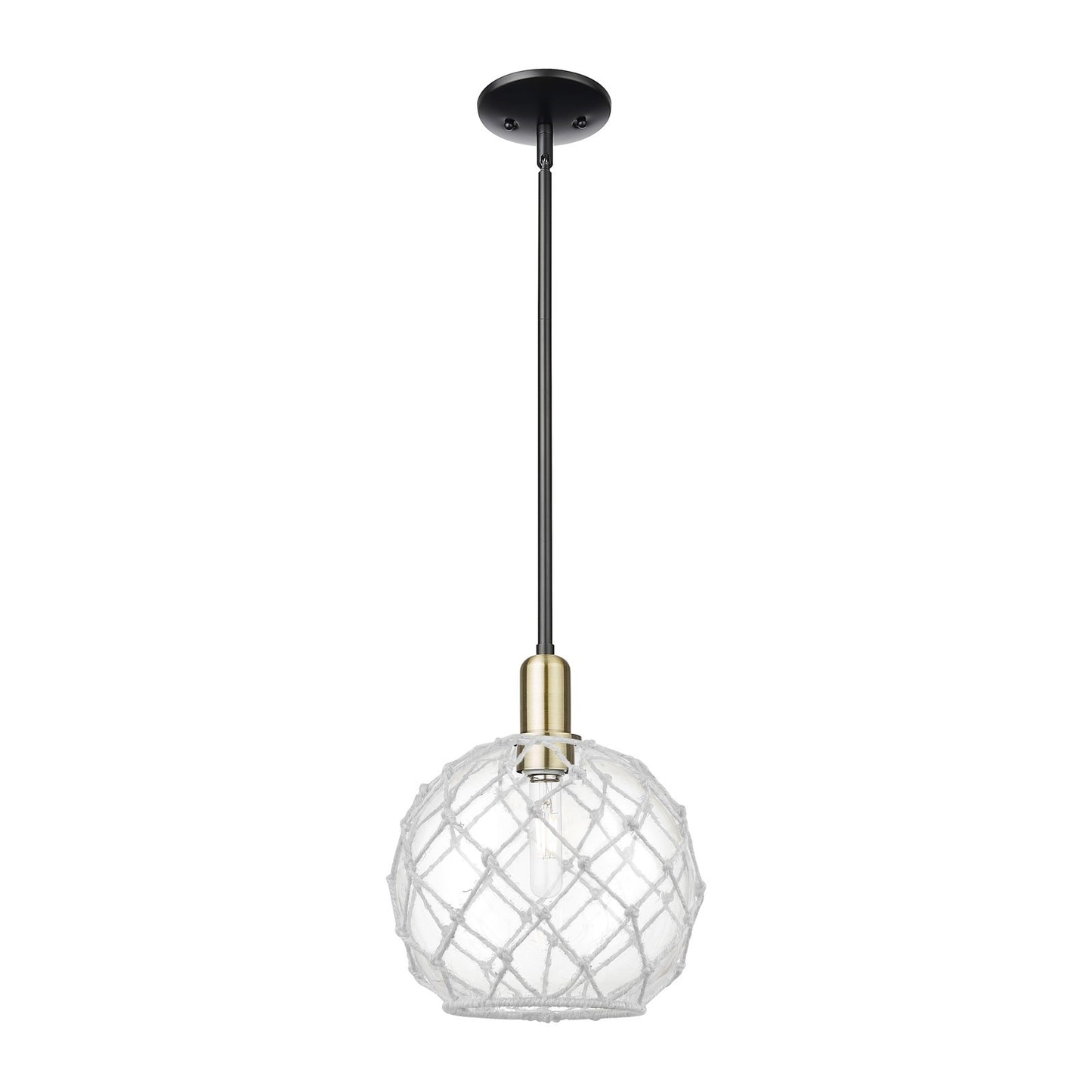 Innovations Farmhouse Rope 10in 1-Light Mini Pendant | Industrial Black Antique Brass Steel and Clear Glass with White Rope | Model 716-1S-BAB-G122-10RW
