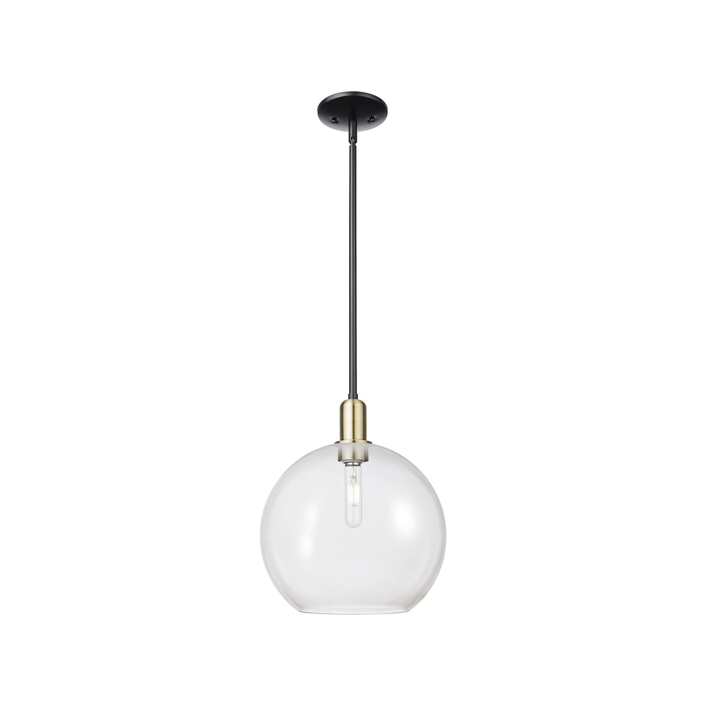 Innovations Athens 12in 1-Light Mini Pendant | Industrial Black Antique Brass Steel and Clear Glass | Kitchen Island & Dining | Model 716-1S-BAB-G122-12