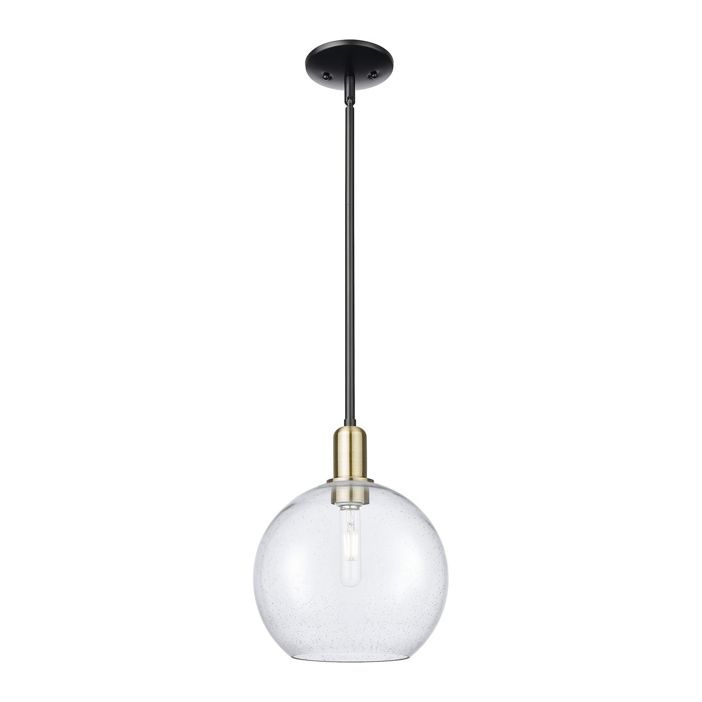 Innovations Athens 10in 1-Light Mini Pendant | Industrial Black Antique Brass Steel and Seedy Glass | Kitchen Island & Dining | Model 716-1S-BAB-G124-10