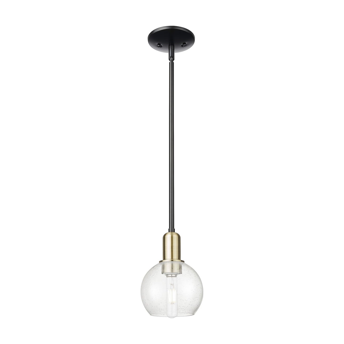 Innovations Athens 6in 1-Light Mini Pendant | Industrial Black Antique Brass Steel and Seedy Glass | Kitchen Island & Dining | Model 716-1S-BAB-G124-6