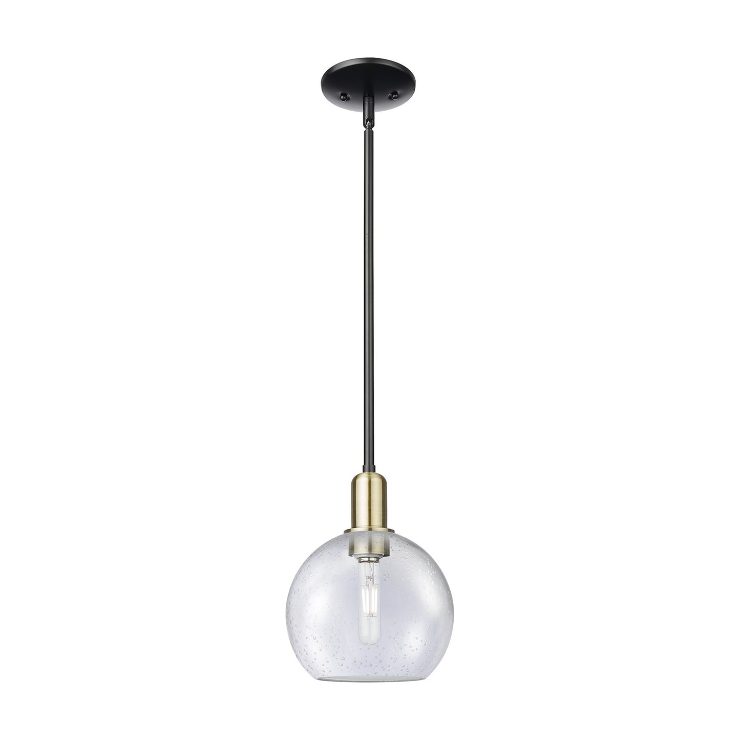 Innovations Athens 8in 1-Light Mini Pendant | Industrial Black Antique Brass Steel and Seedy Glass | Kitchen Island & Dining | Model 716-1S-BAB-G124-8