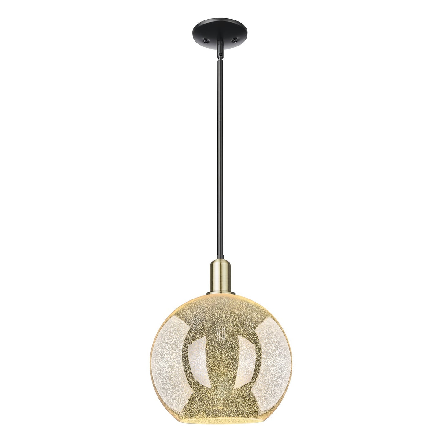 Innovations Athens 12in 1-Light Mini Pendant | Industrial Black Antique Brass Steel and Mercury Glass | Kitchen Island & Dining | Model 716-1S-BAB-G128-12