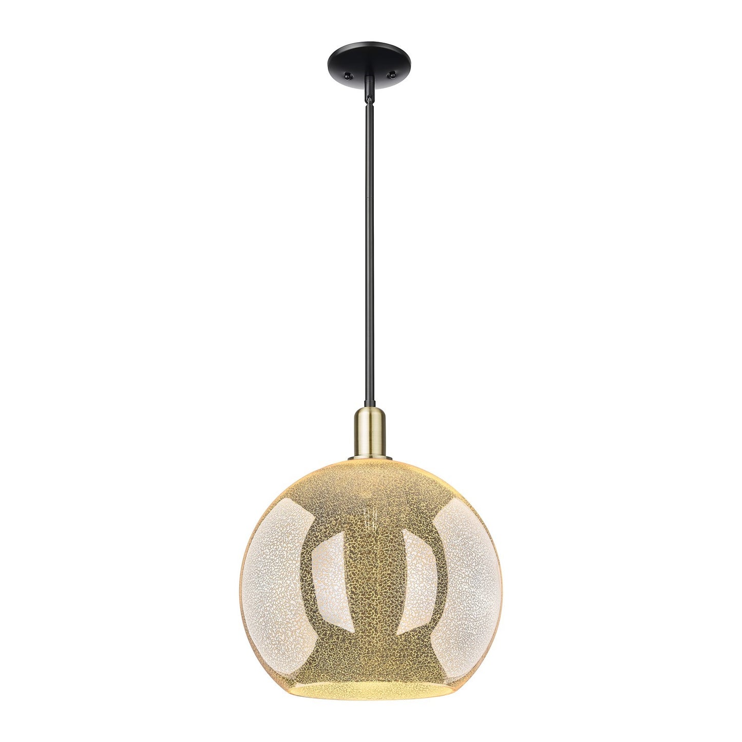 Innovations Athens 14in 1-Light Mini Pendant | Industrial Black Antique Brass Steel and Mercury Glass | Kitchen Island & Dining | Model 716-1S-BAB-G128-14