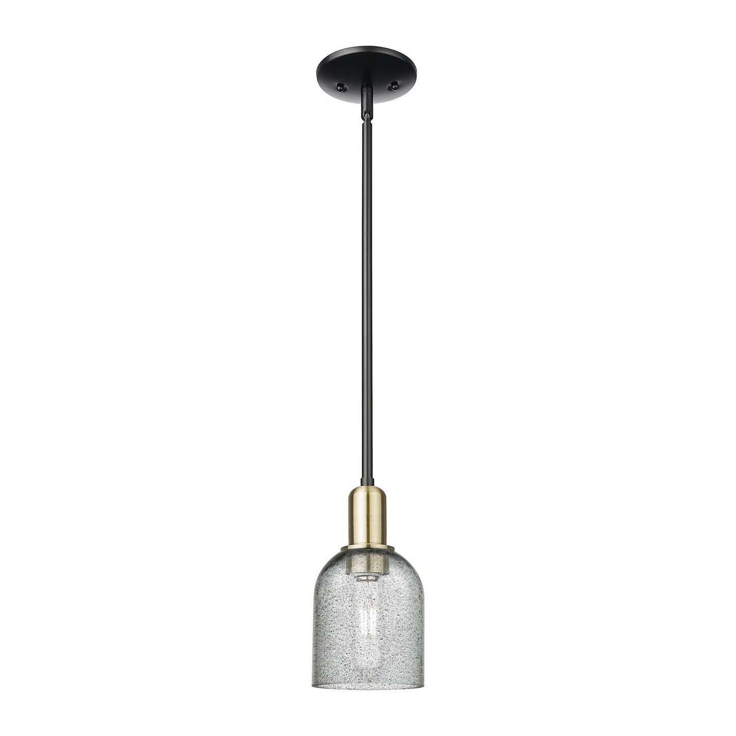 Innovations Caledonia 5in 1-Light Mini Pendant | Industrial Black Antique Brass and Charcoal Glass | Kitchen Island & Dining Room | Model 716-1S-BAB-G257