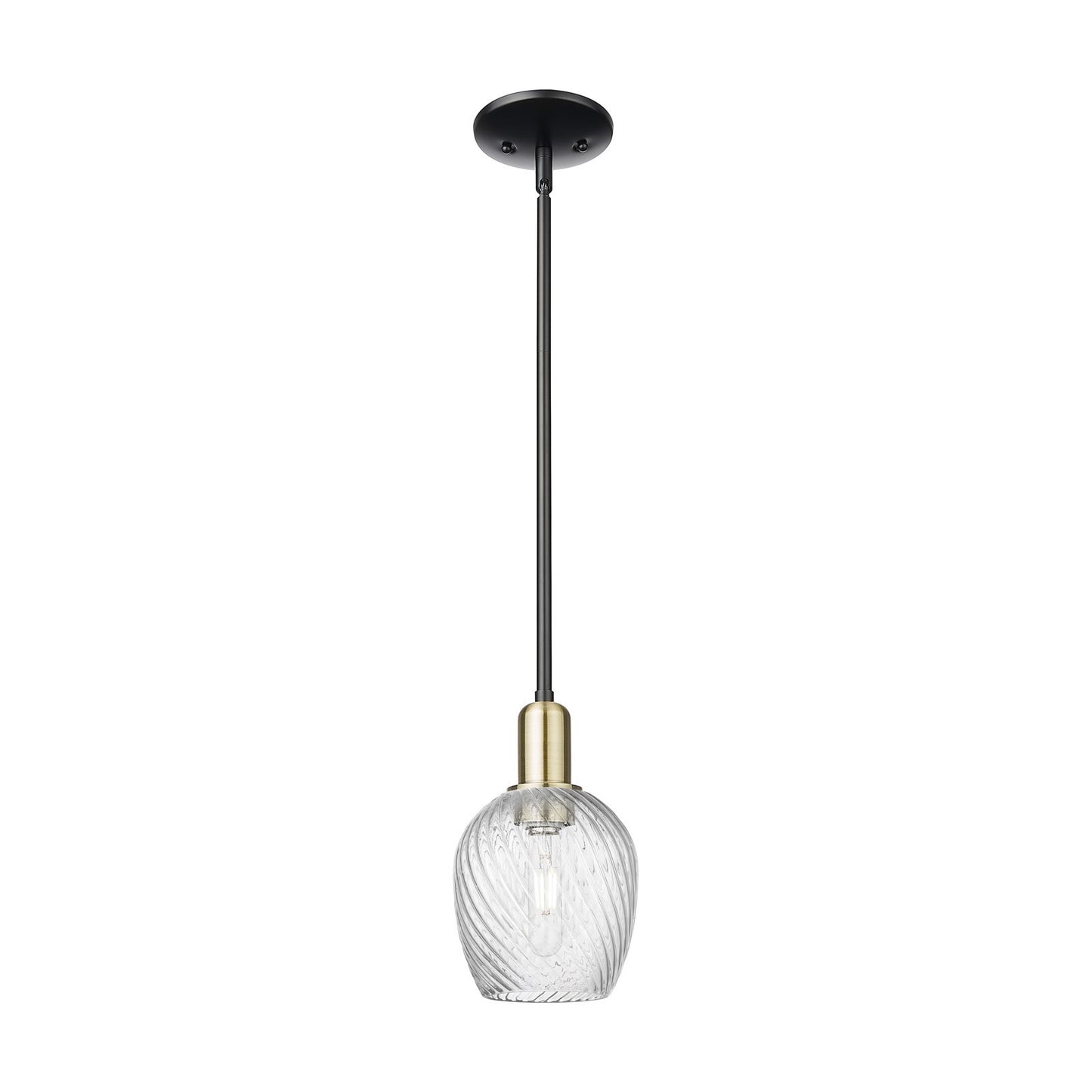Innovations Salina 6in 1-Light Mini Pendant | Industrial Black Antique Brass and Clear Spiral Fluted Glass | Kitchen Island & | Model 716-1S-BAB-G292