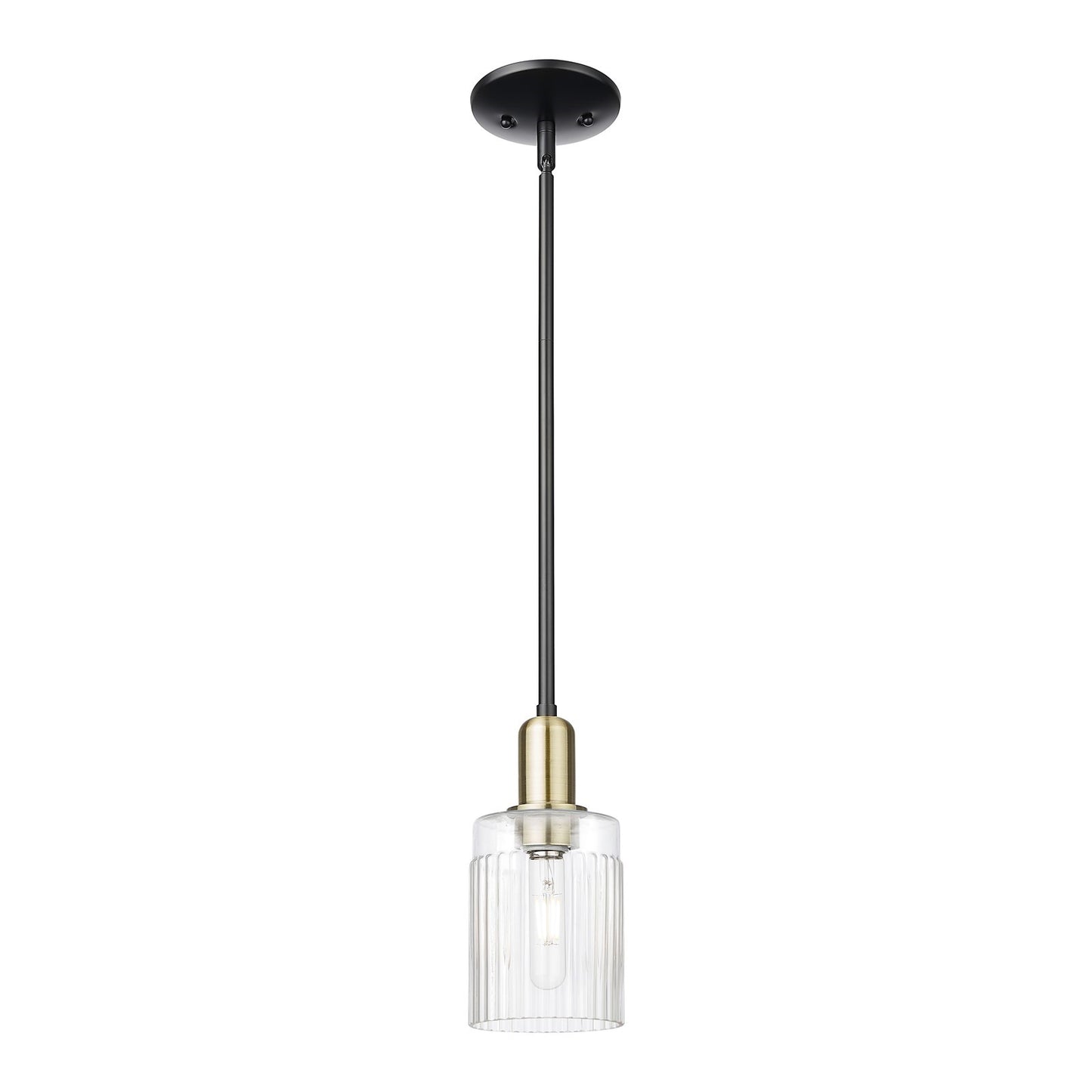 Innovations Hadley 1-Light Mini Pendant | Industrial Black Antique Brass Steel and Clear Ribbed Glass | Kitchen Island & Dining | Model 716-1S-BAB-G342