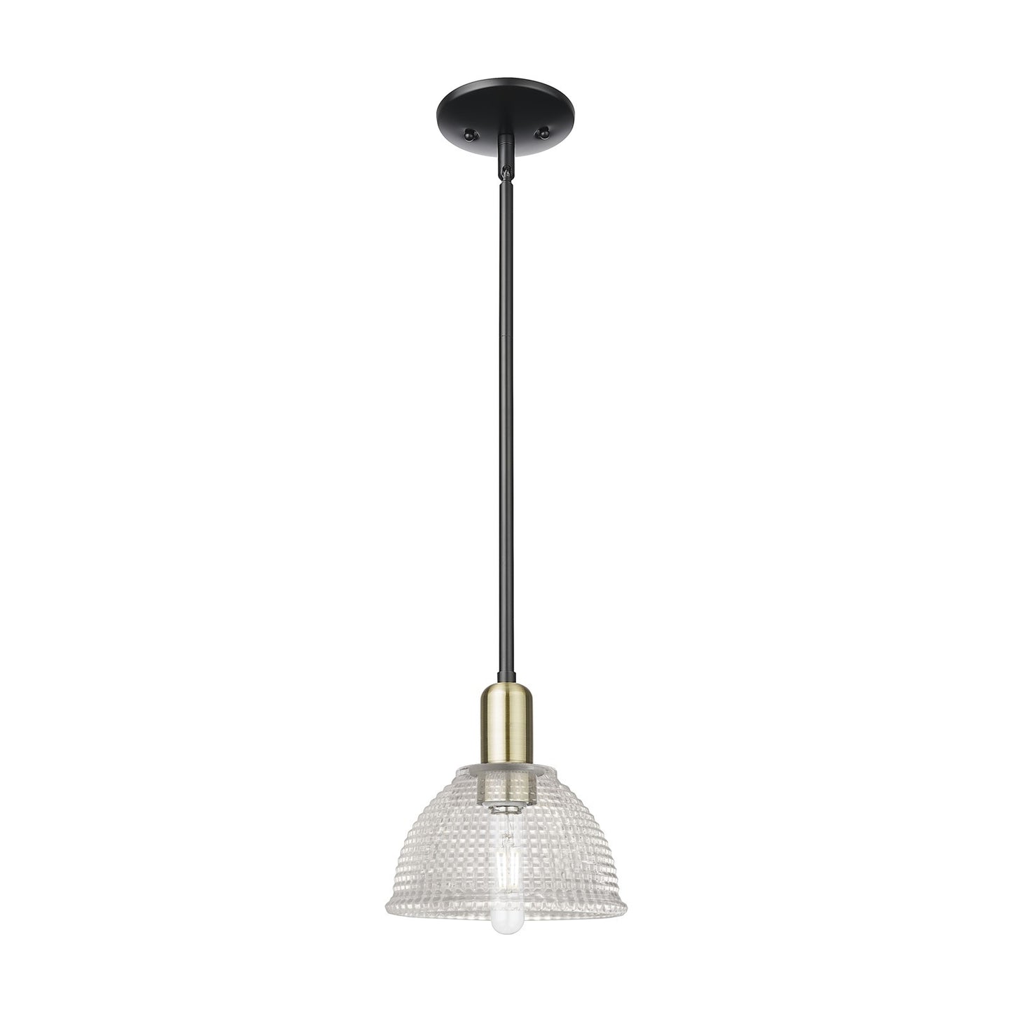 Innovations Arietta 8in 1-Light Mini Pendant | Industrial Black Antique Brass Steel and Clear Glass | Kitchen Island & Dining Room | Model 716-1S-BAB-G422