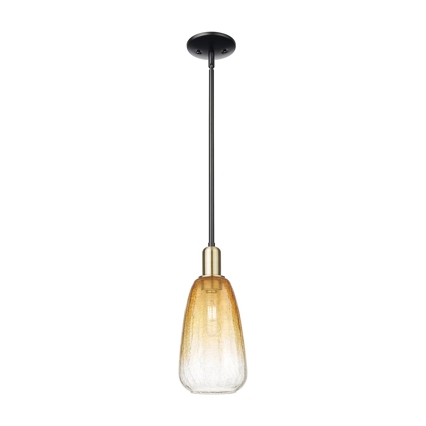 Innovations Brookhaven Almond 6in 1-Light Mini Pendant | Industrial Black Antique Brass and Amber Glass | Kitchen Island & | Model 716-1S-BAB-G480-6AM