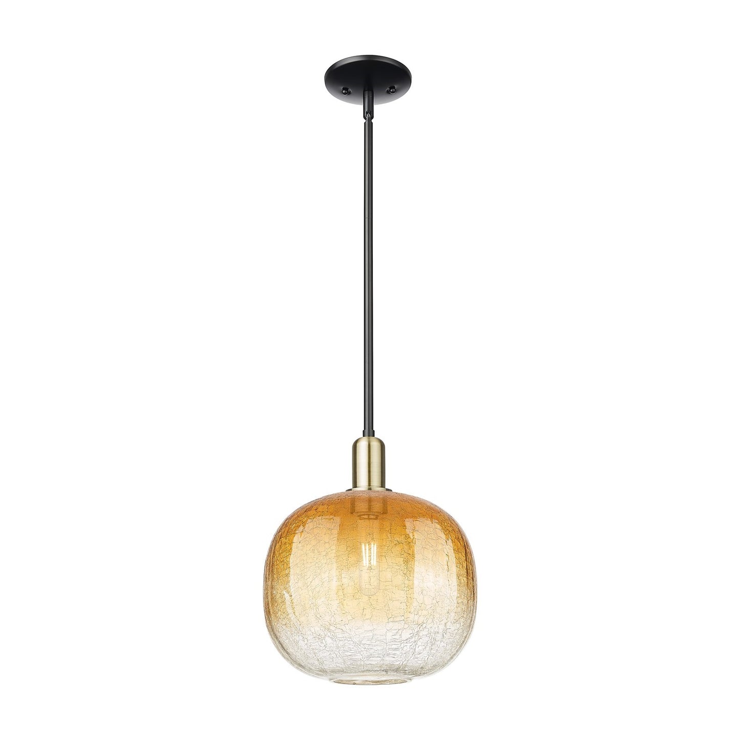 Innovations Brookhaven Sphere 10.5in 1-Light Mini Pendant | Industrial Black Antique Brass and Amber Glass | Kitchen Island & | Model 716-1S-BAB-G481-10AM